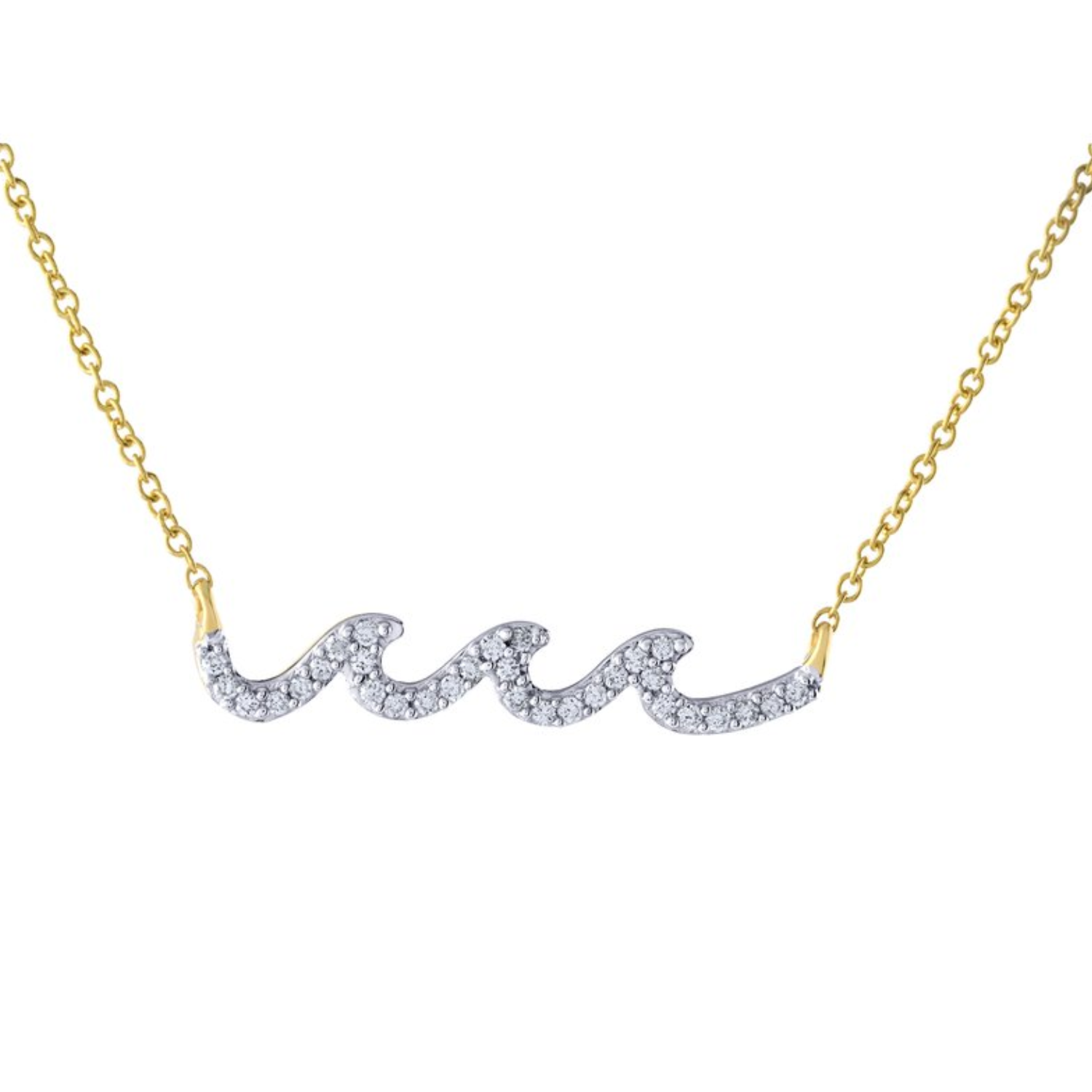 14K Yellow Gold 0.13CTW. Diamond Horizontal Wave Bar Necklace