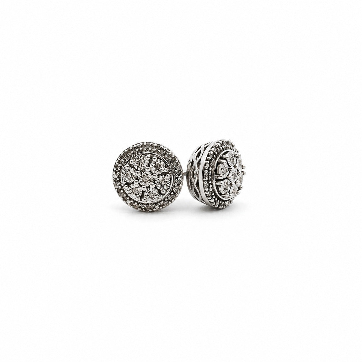Estate Collection: Sterling Silver Natural Diamond Halo Stud Earrings