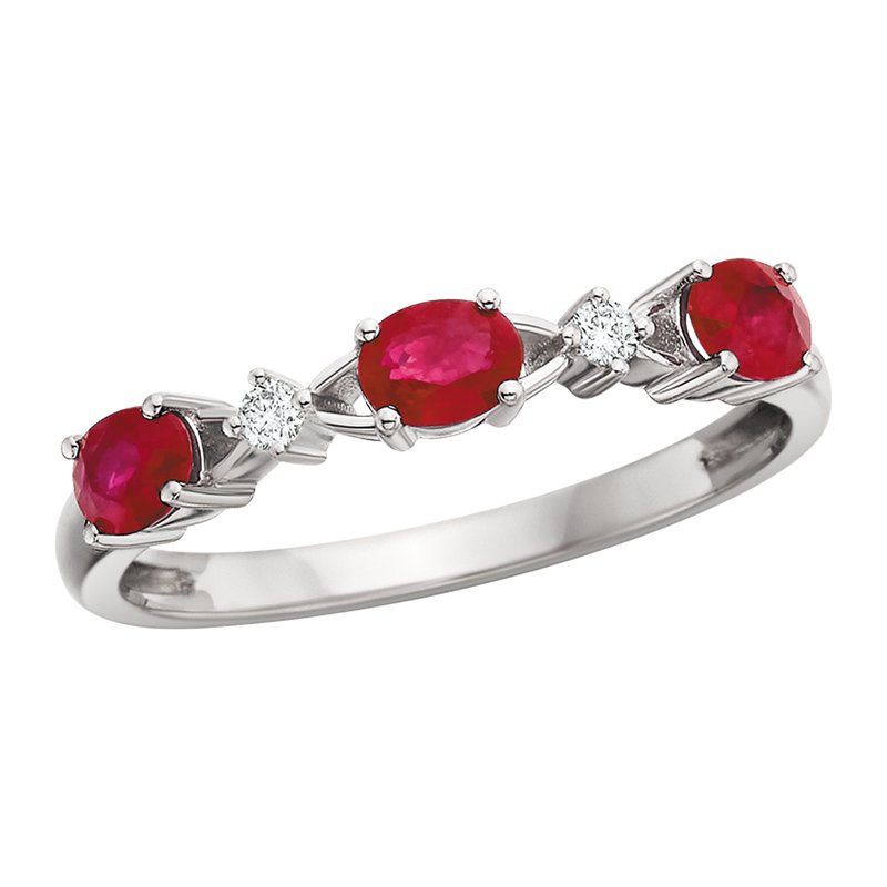 10K White Gold Ruby & Diamond Stackable Band