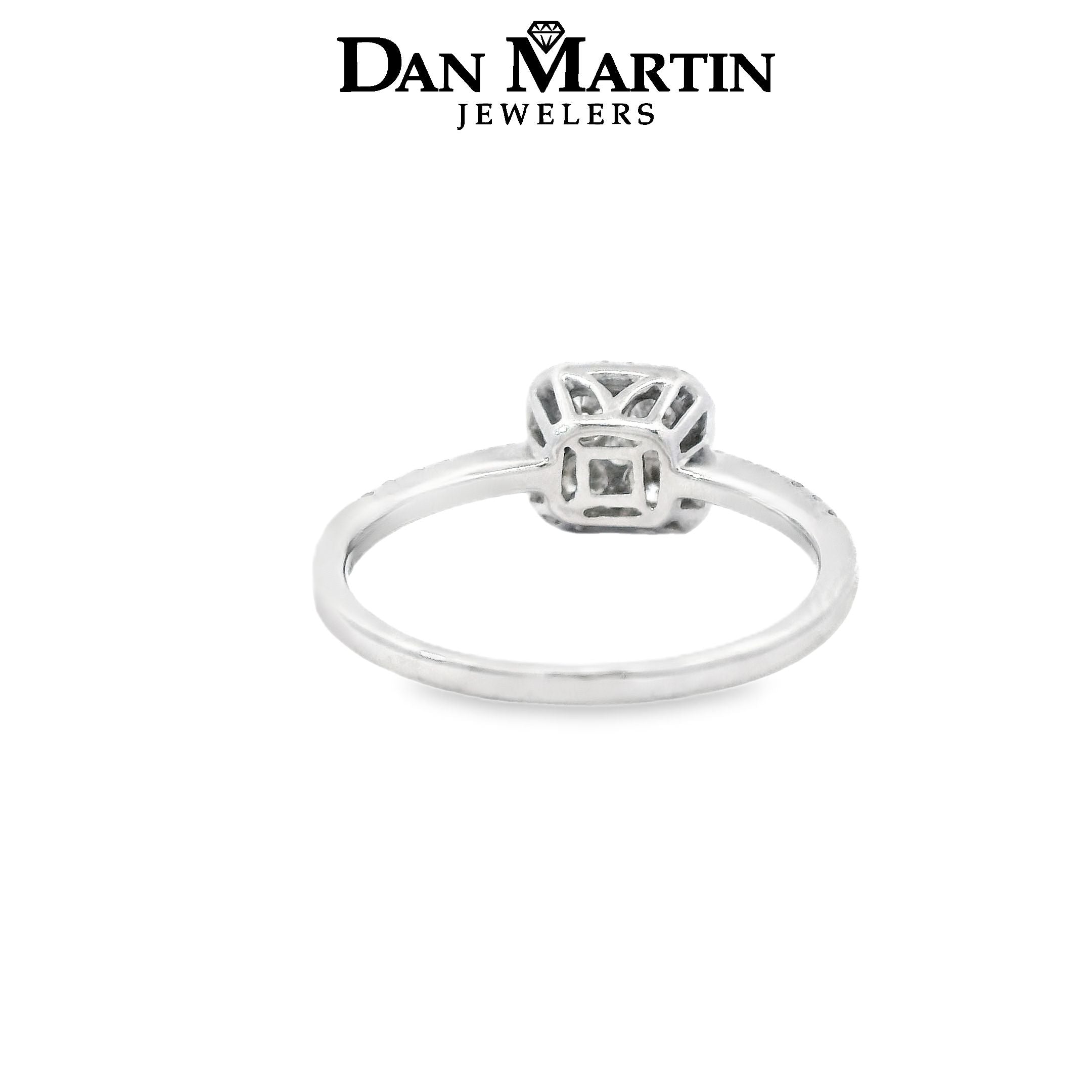 Estate Collection: 14K White Gold Diamond Cushion Halo Cluster Engagement Ring