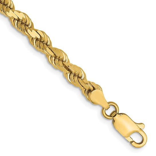 10K Yellow Gold 4.0 MM Solid Diamond Cut Rope 22" Chain