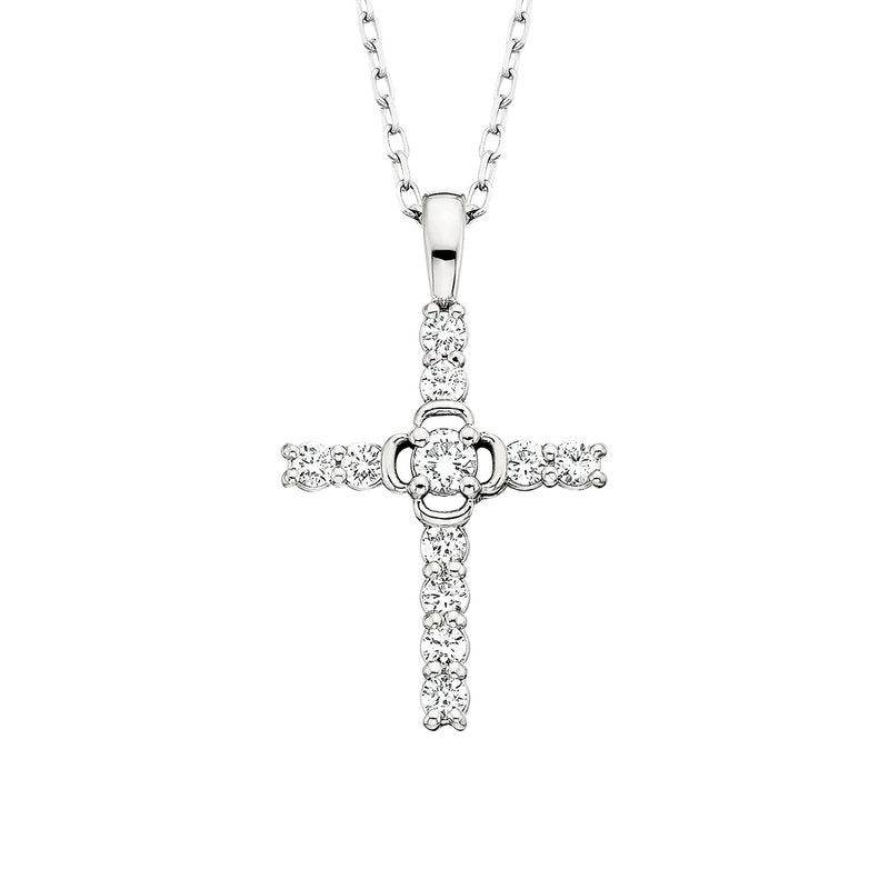 10K White Gold 1/8CT. Diamond Cross Pendant Necklace