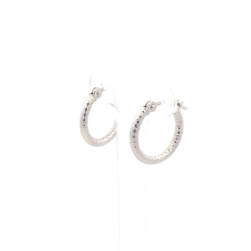 10K White Gold Diamond-Cut 15MM Huggie Hoop Earrings