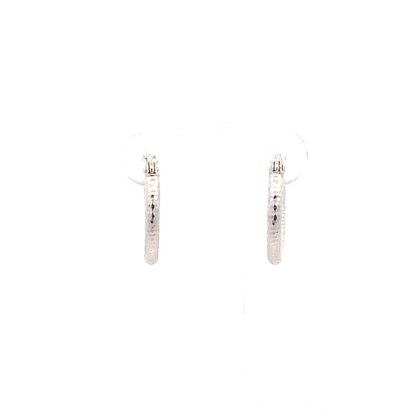10K White Gold Diamond-Cut 15MM Huggie Hoop Earrings