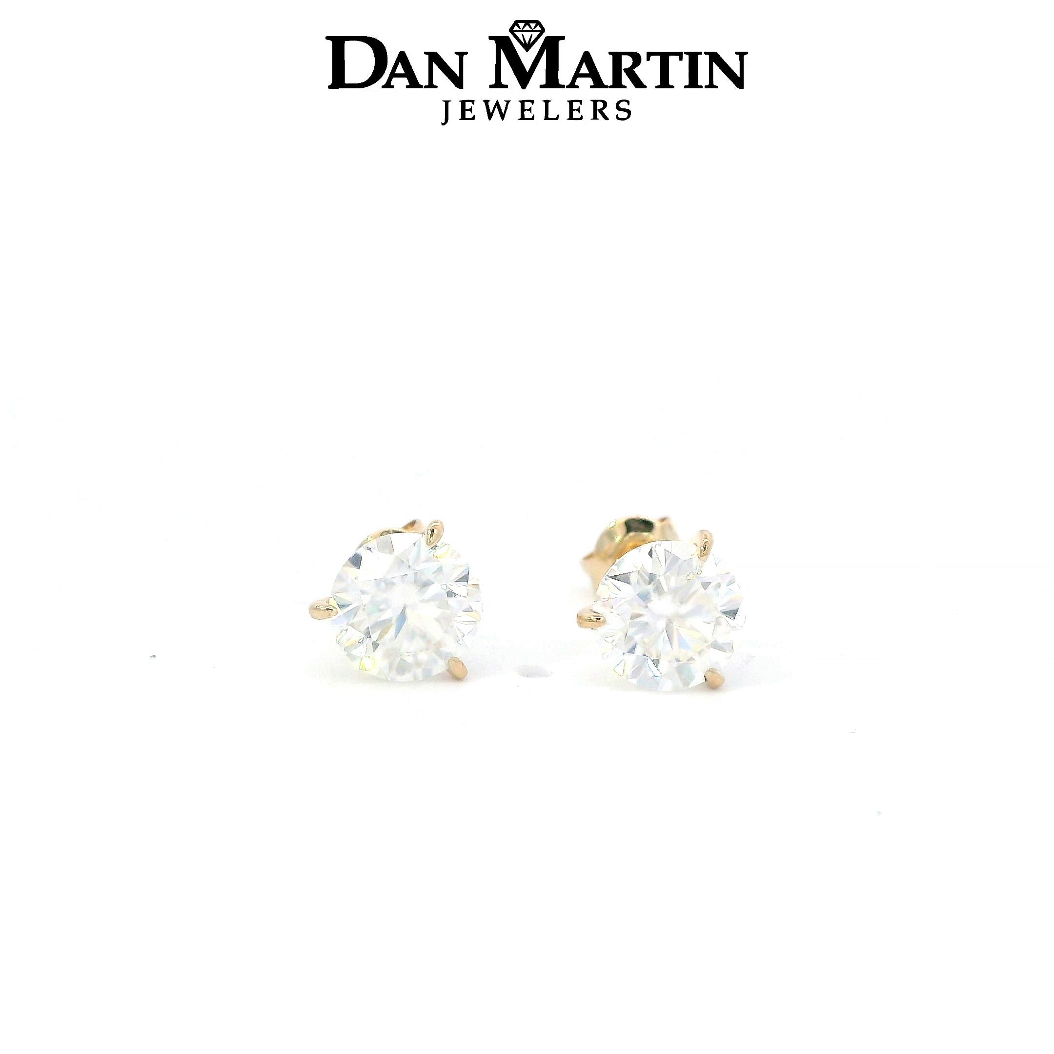 14K Yellow Gold 2CT. Moissanite Martini-Set Stud Earrings