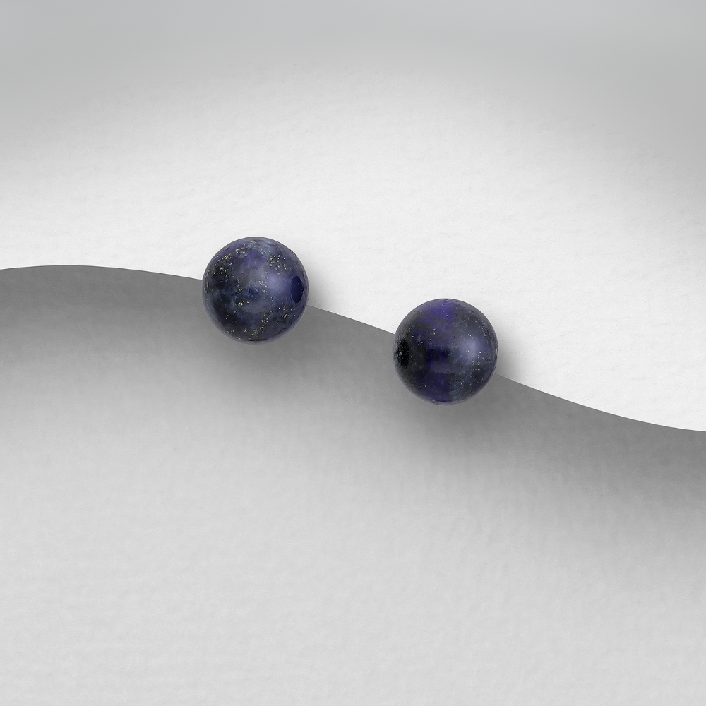 Sterling Silver Lapis Lazuli Ball Stud Earrings