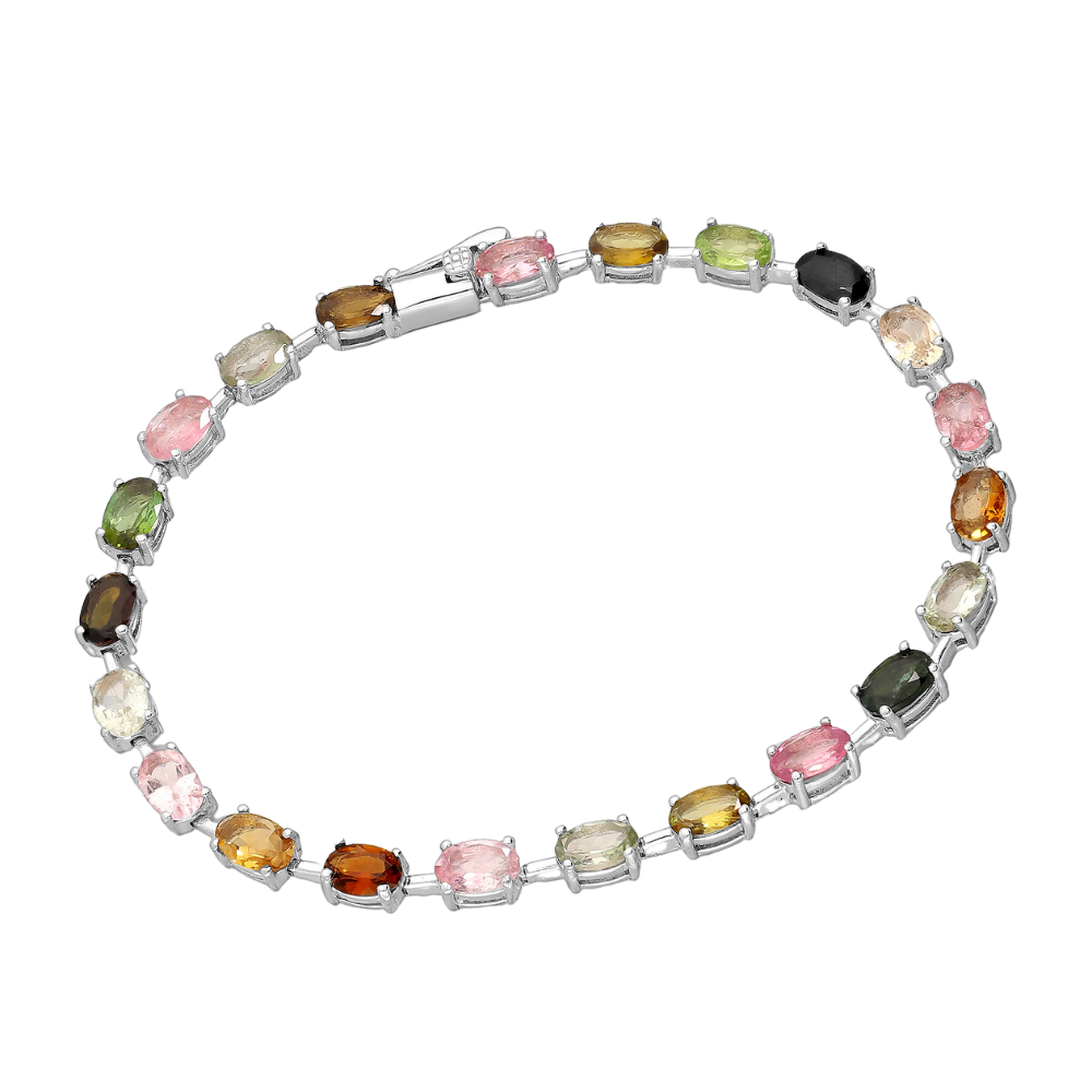 Sterling Silver Multi-Colored Tourmaline Gemstone Tennis Bracelet