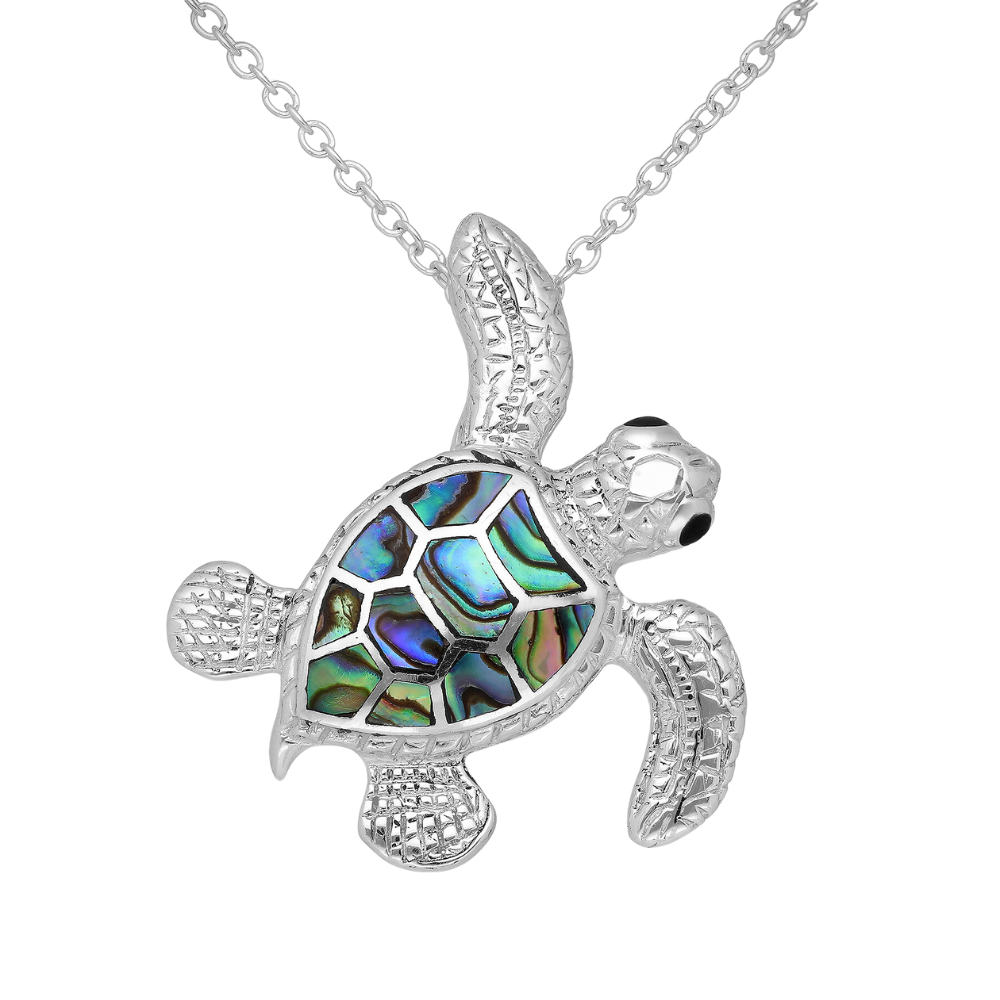 Sterling Silver Abalone Sea Turtle Pendant Necklace