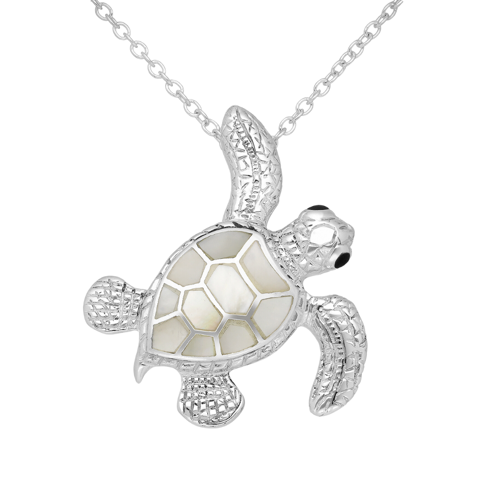 Sterling Silver Mother of Pearl Sea Turtle Pendant Necklace