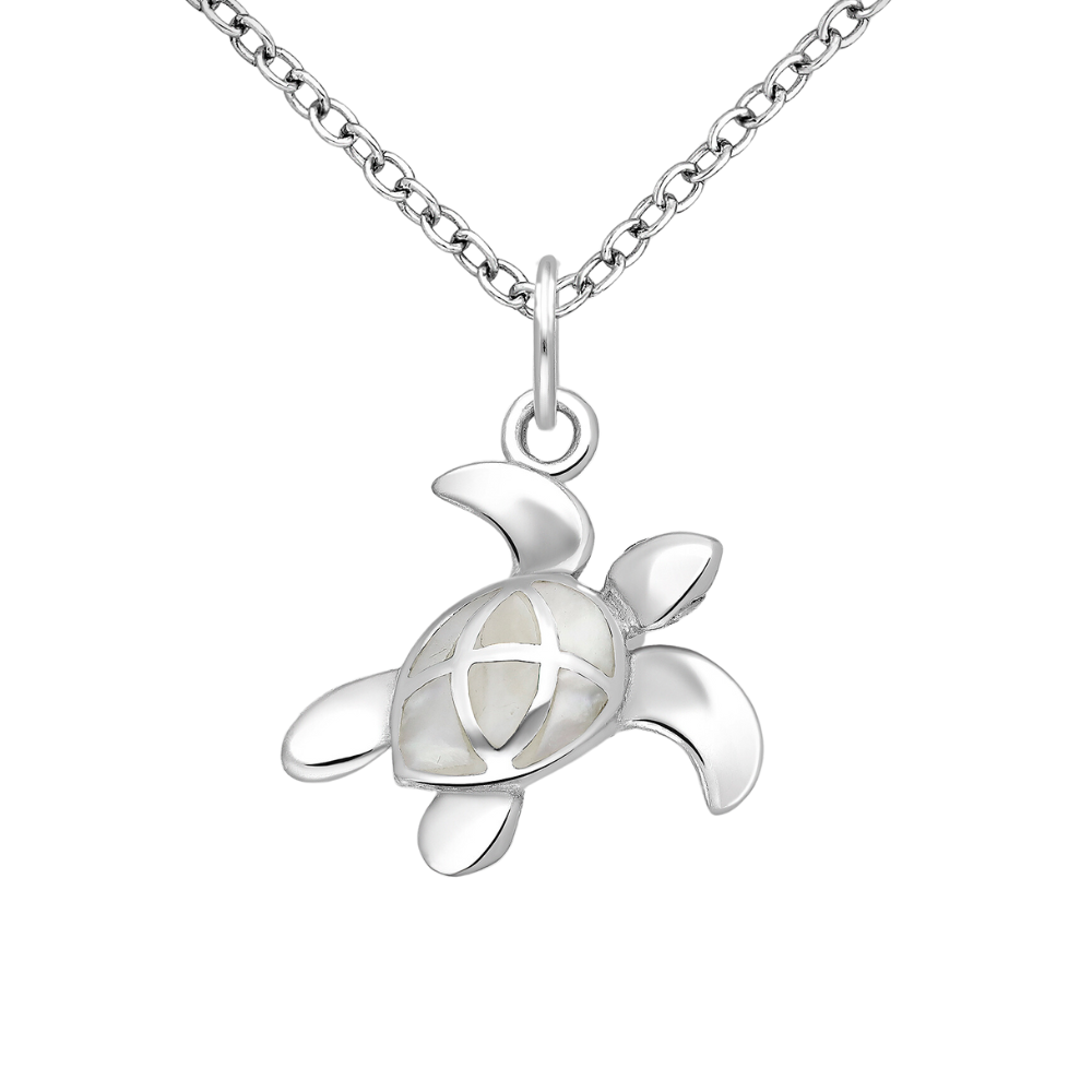 Sterling Silver Mini Mother of Pearl Sea Turtle Pendant Necklace