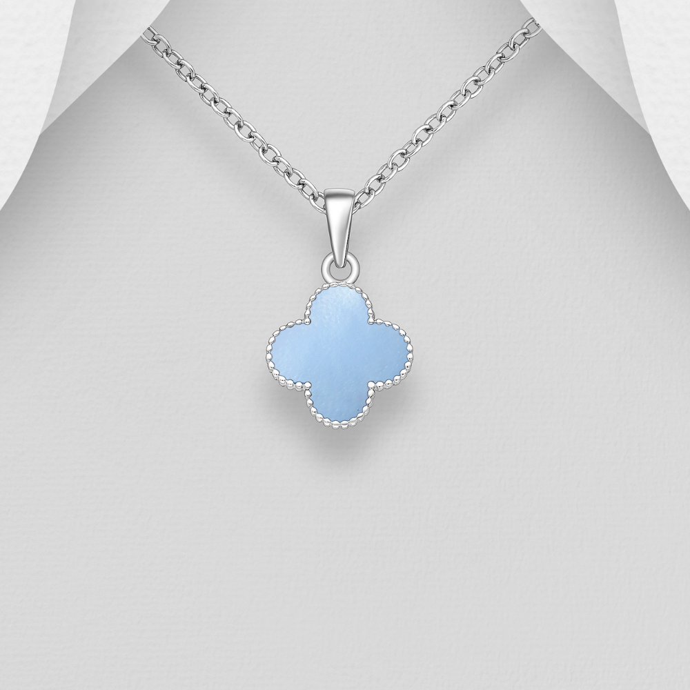 Sterling Silver Blue Mother of Pearl "Alhambra" Clover-Inspired Pendant Necklace