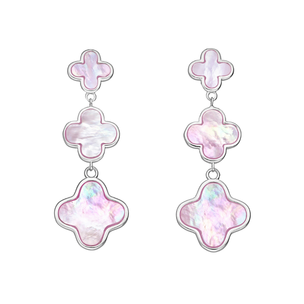 Pink Mother Of Pearl Dangling Clover Earrings