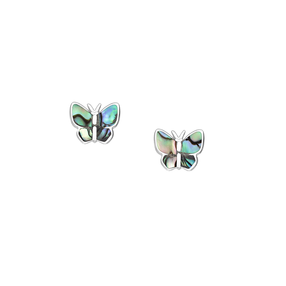 Sterling Silver Butterfly with Abalone Inlay Stud Earrings