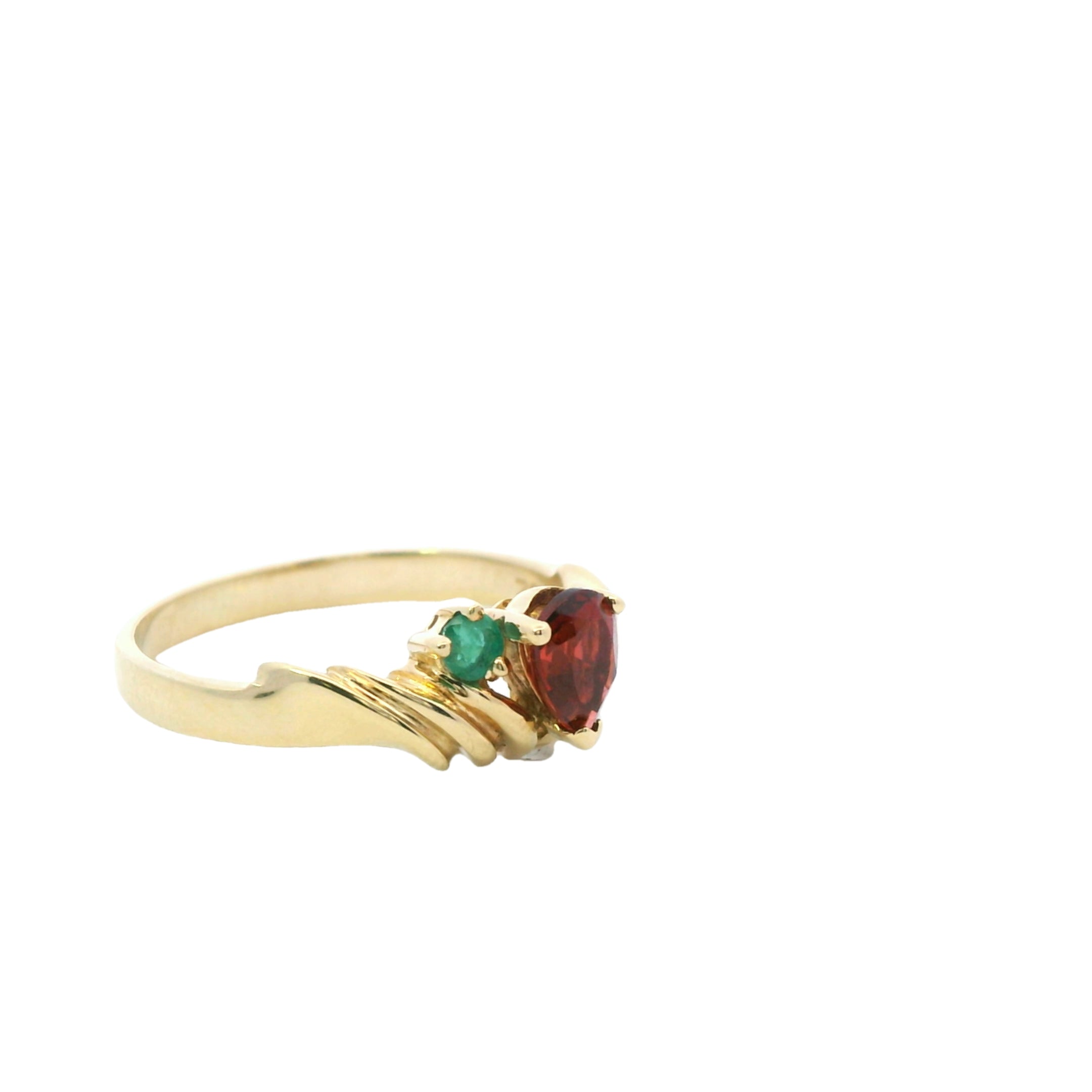 Estate Collection: 10K Yellow Gold Pear-Cut Garnet & Emerald Ring