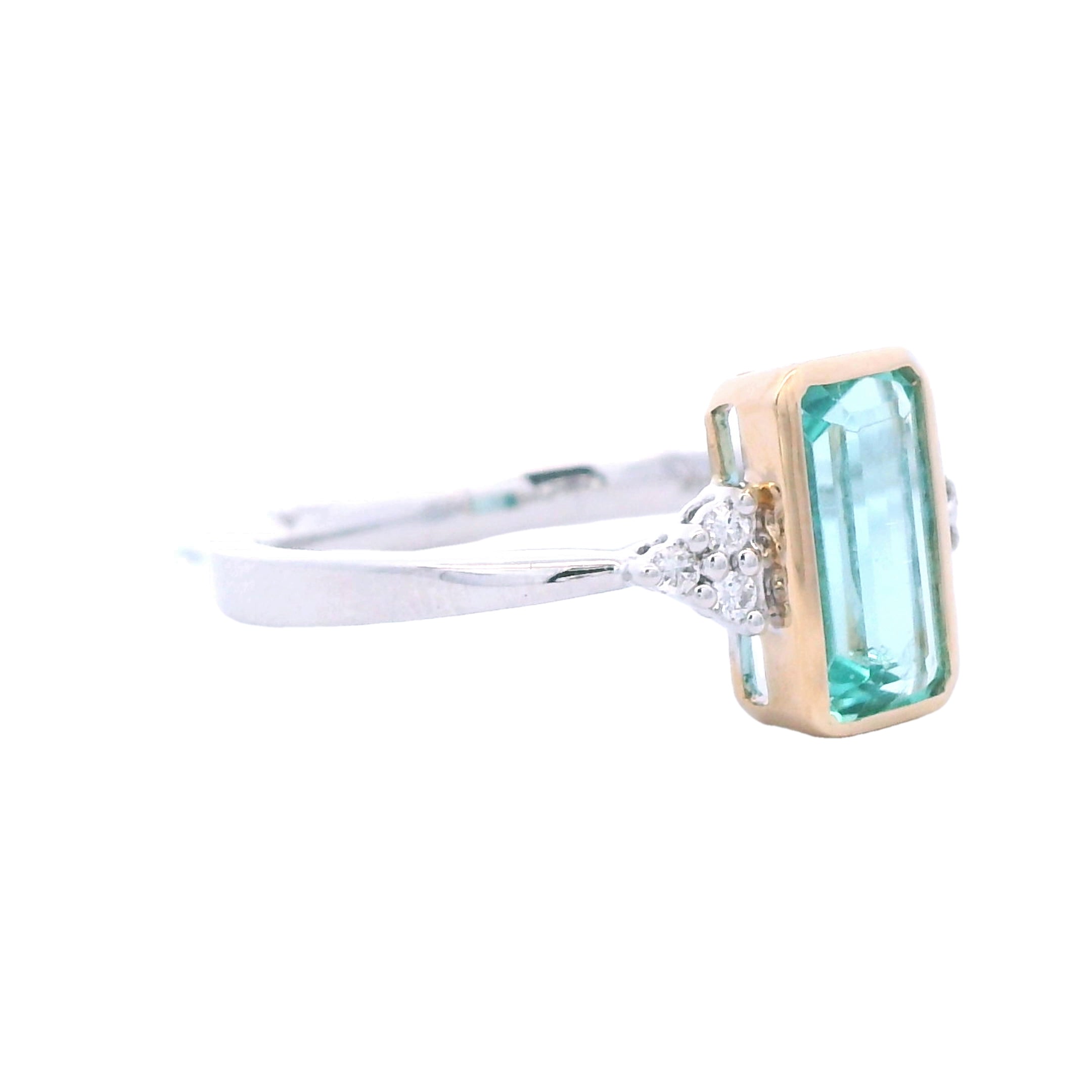 14K Two-Toned Emerald-Cut Green Tourmaline & Diamond Ring