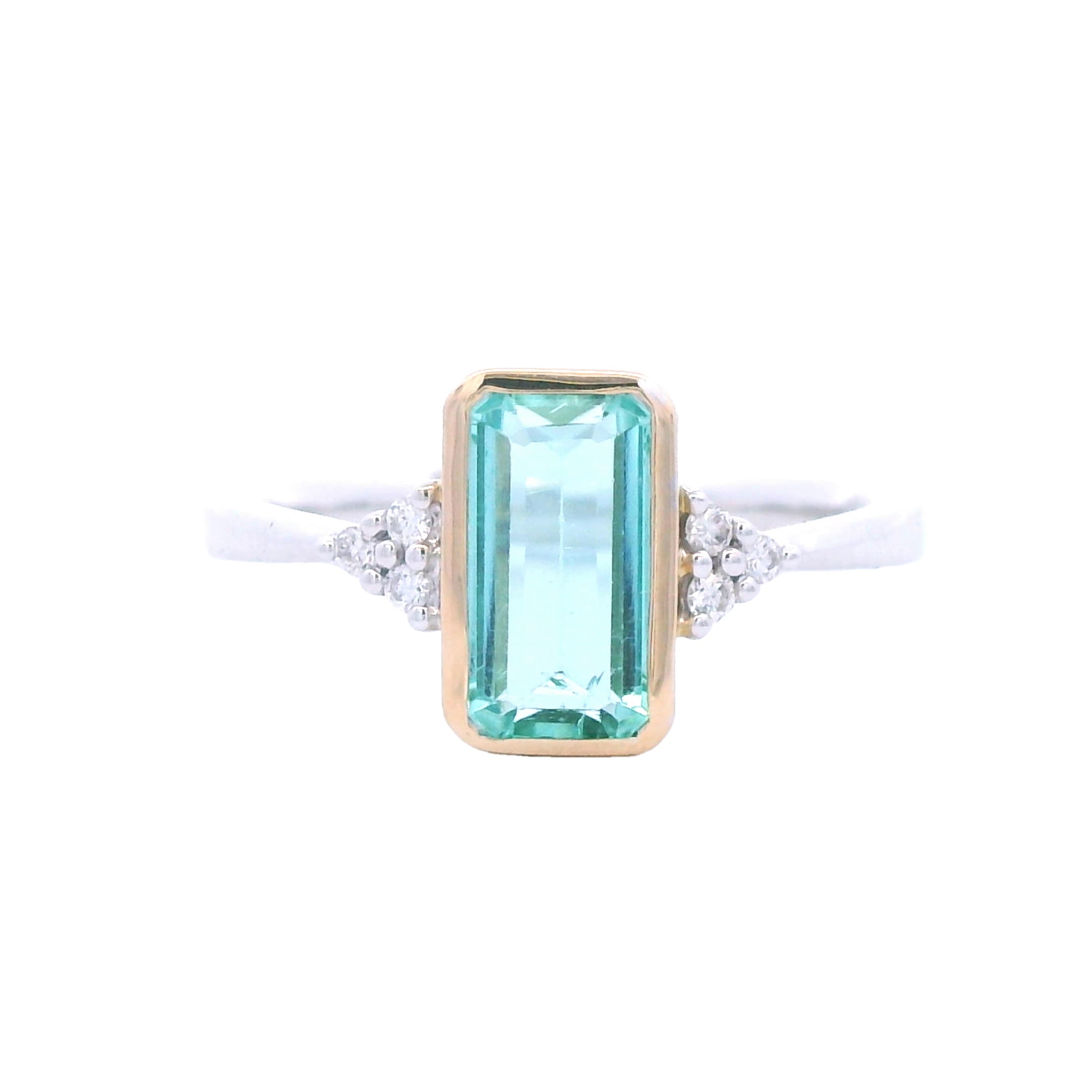 14K Two-Toned Emerald-Cut Green Tourmaline & Diamond Ring