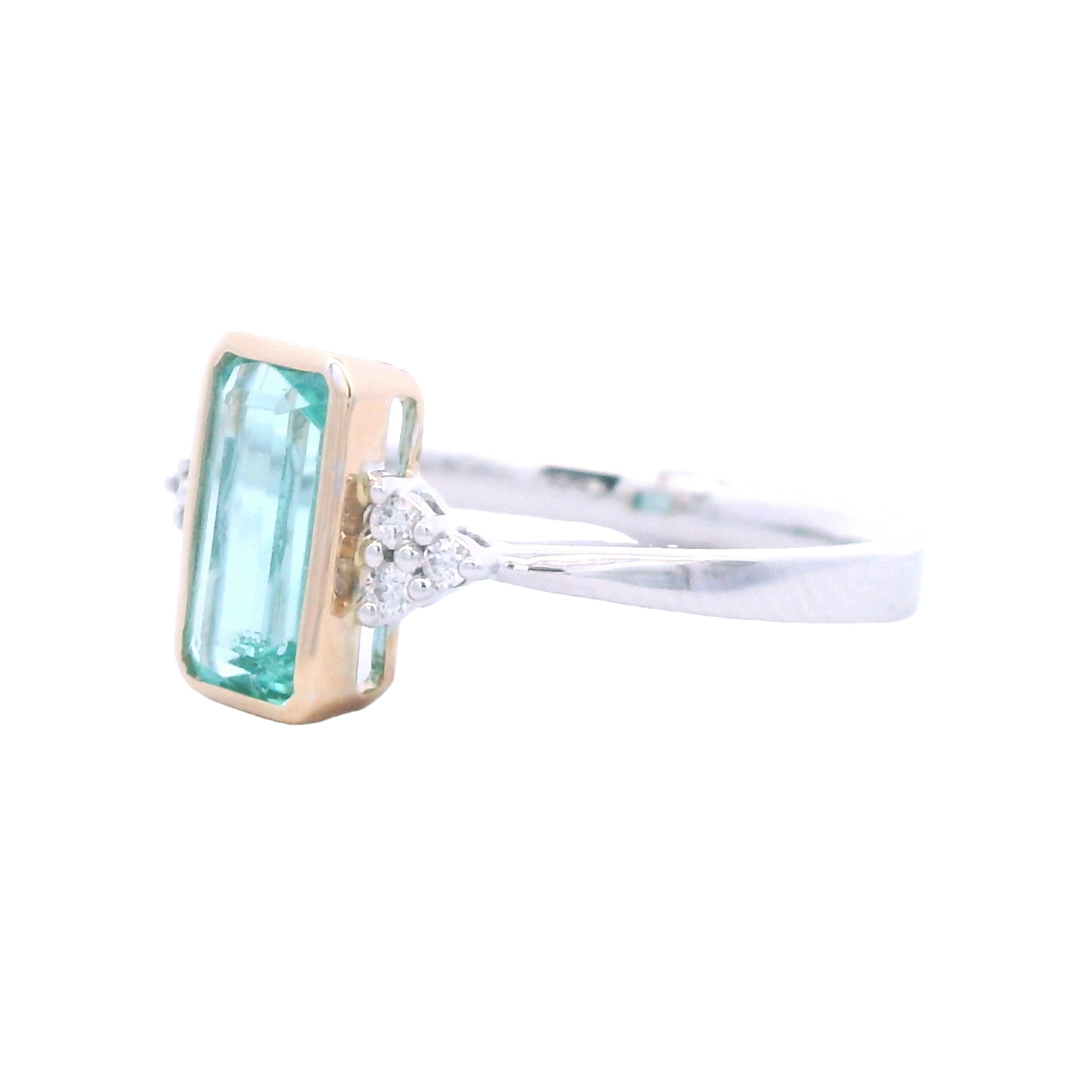 14K Two-Toned Emerald-Cut Green Tourmaline & Diamond Ring