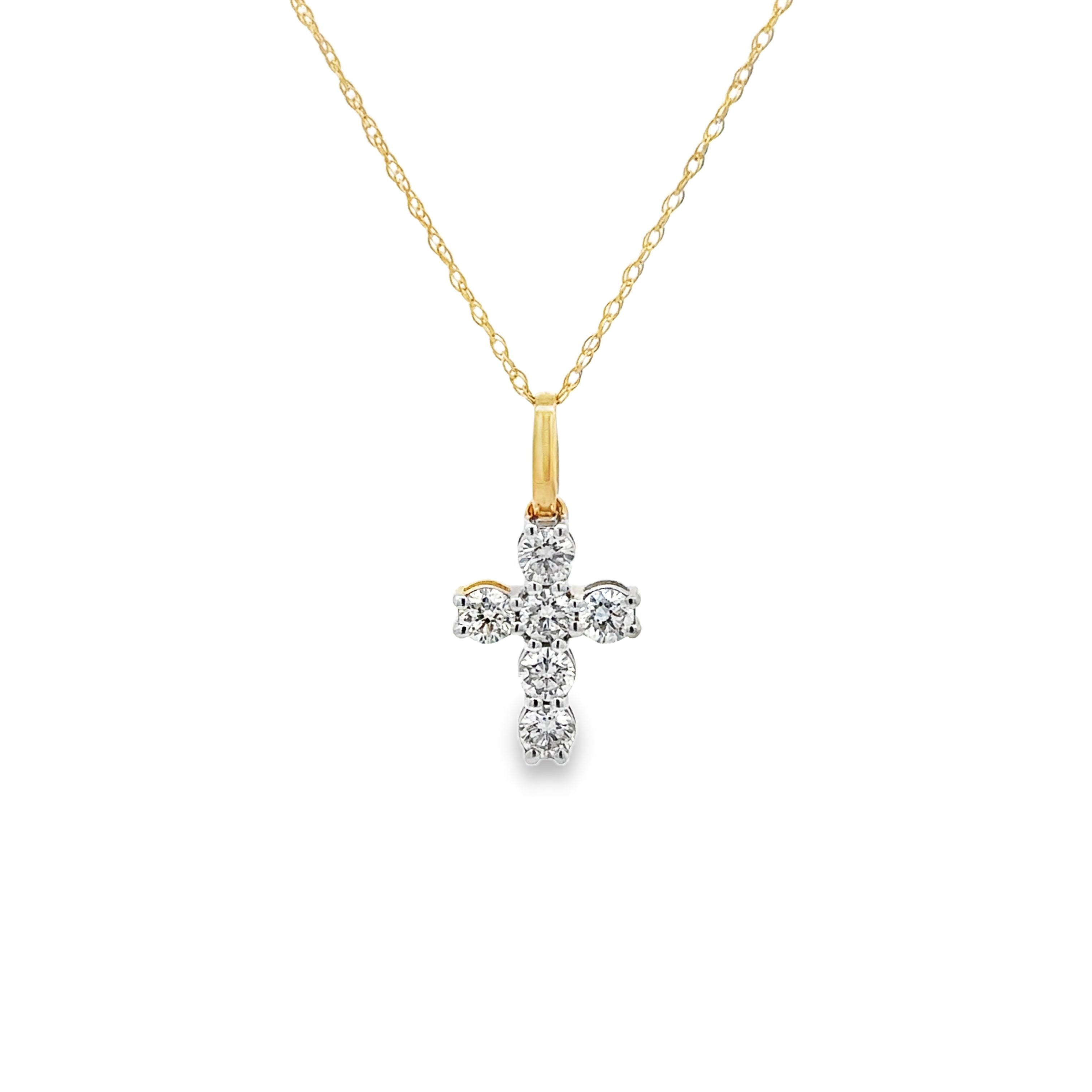 Front View of 14K Yellow Gold 0.5CTW. Lab-Grown Diamond Cross Pendant Necklace