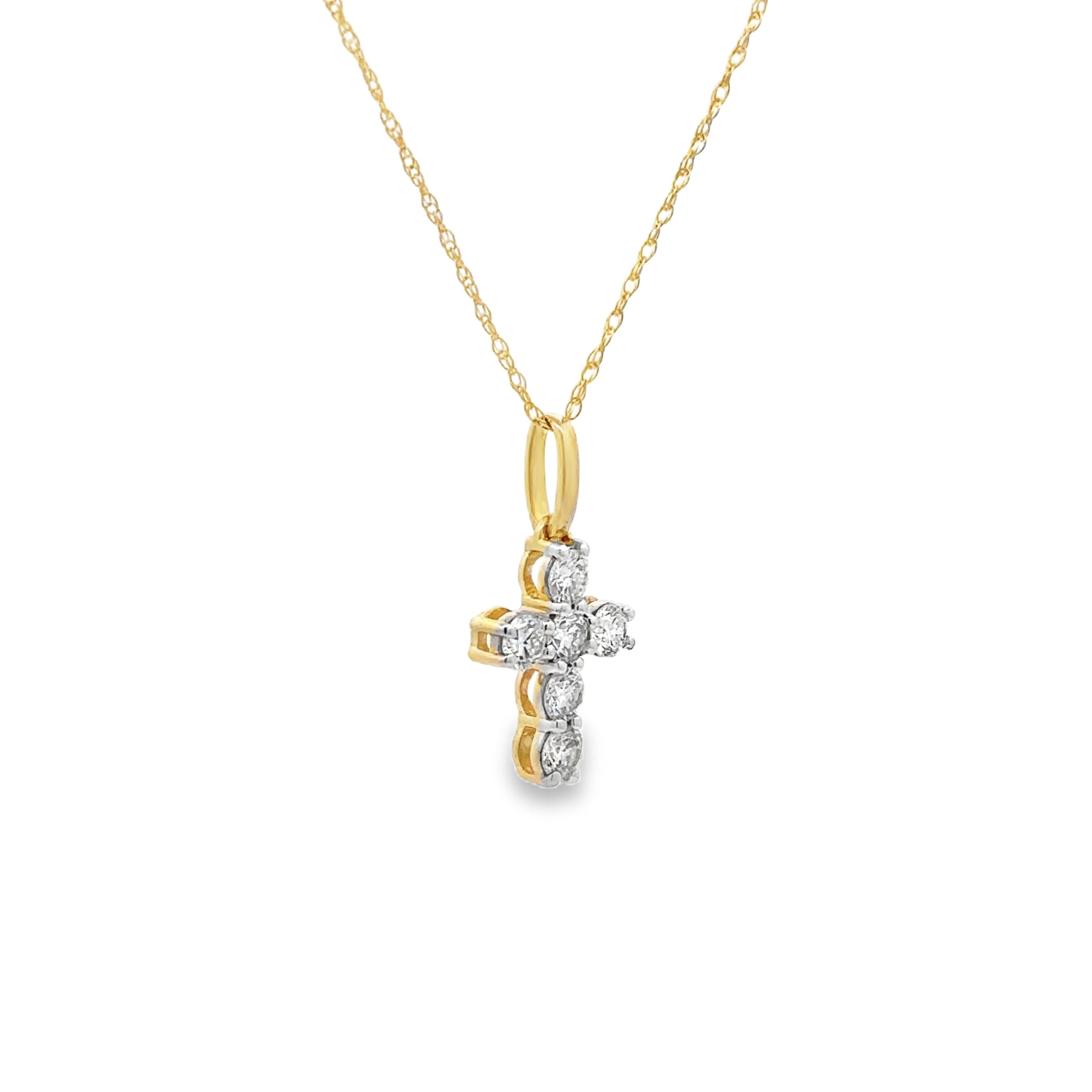 Side view of 14K Yellow Gold 0.5CTW. Lab-Grown Diamond Cross Pendant Necklace