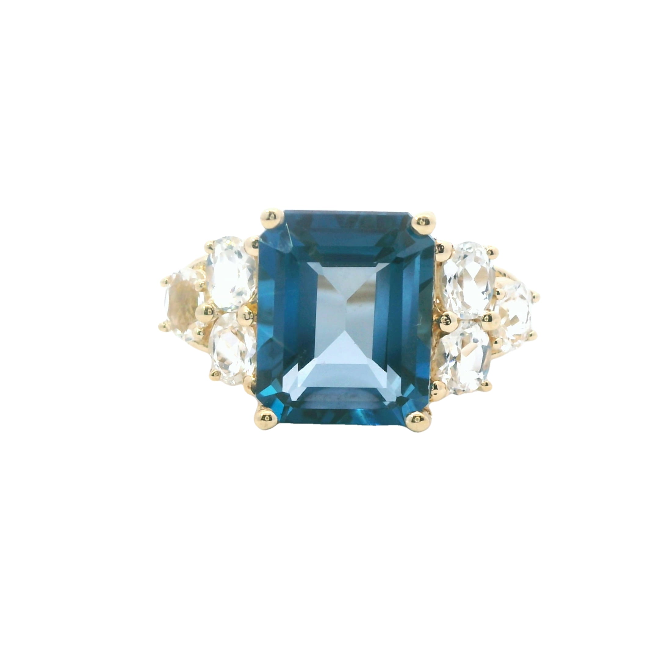 Estate Collection: 10K Yellow Gold Emerald-Cut London Blue Topaz/White Topaz Ring