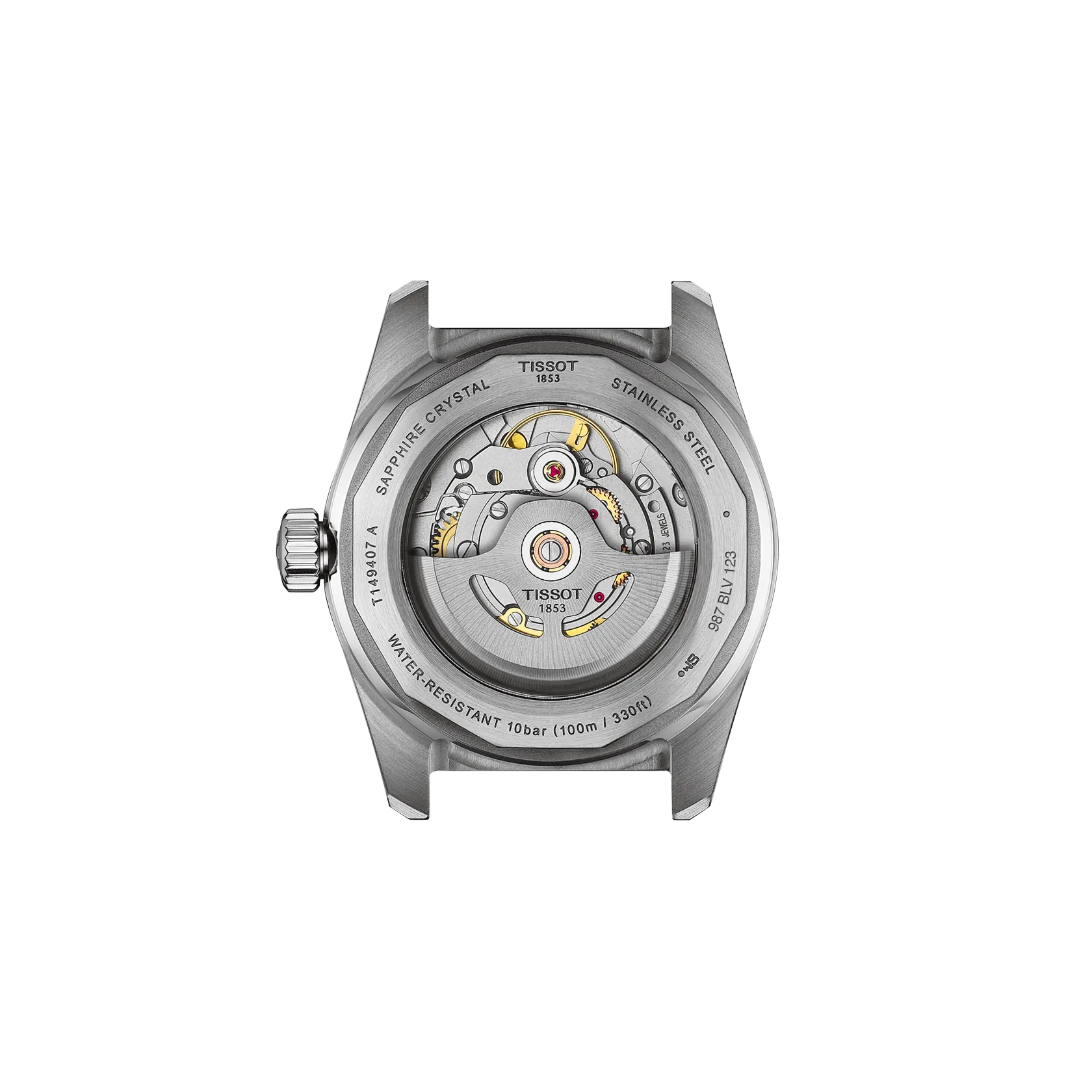 Tissot watch mechanism on a white background