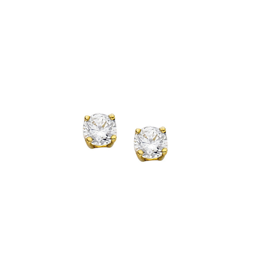 14K Yellow Gold 3.00mm Basket Set Round Cubic Zirconia Stud Earrings