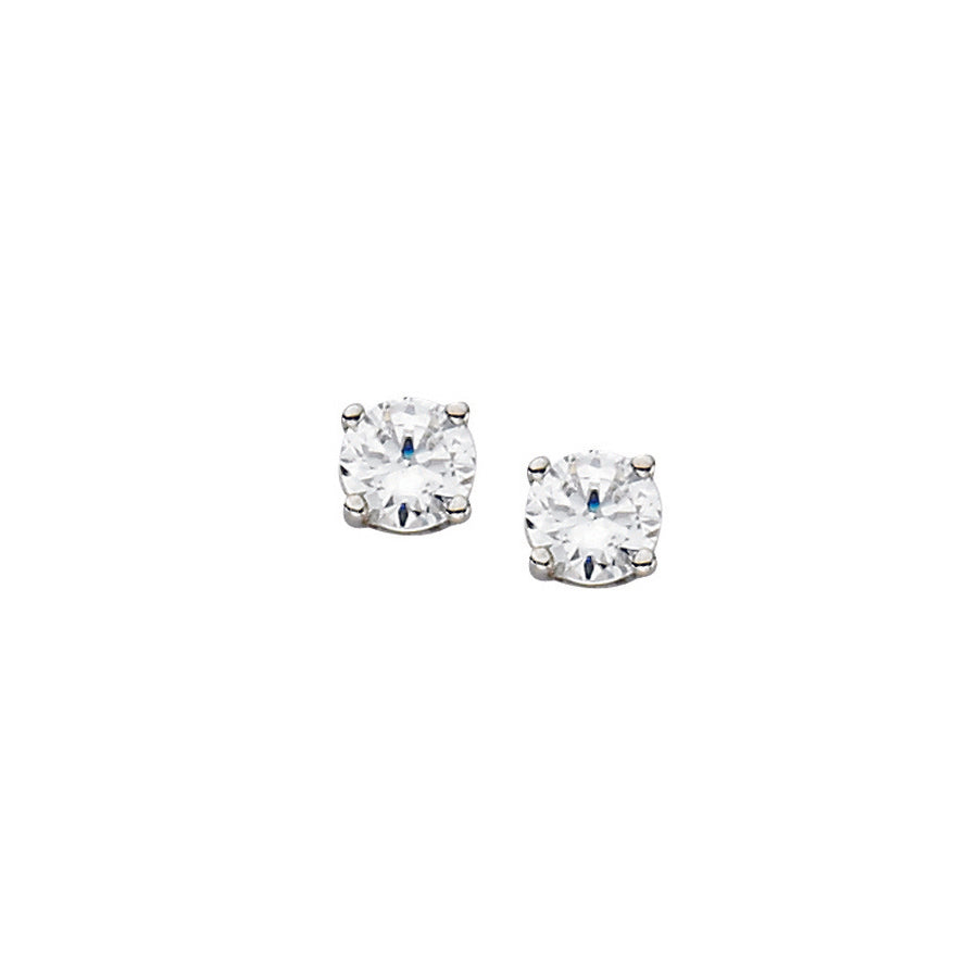 14K White Gold 3.00mm Basket Set Round Cubic Zirconia Stud Earrings