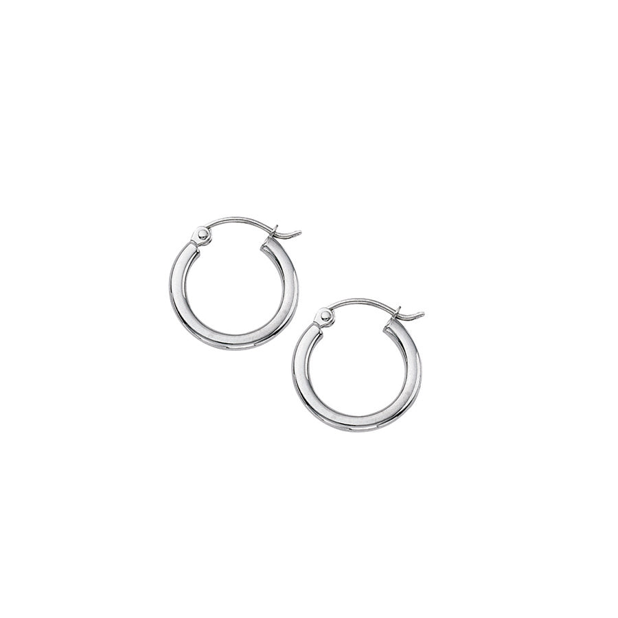 14K White Gold 2X15mm Polished Hoop Earrings