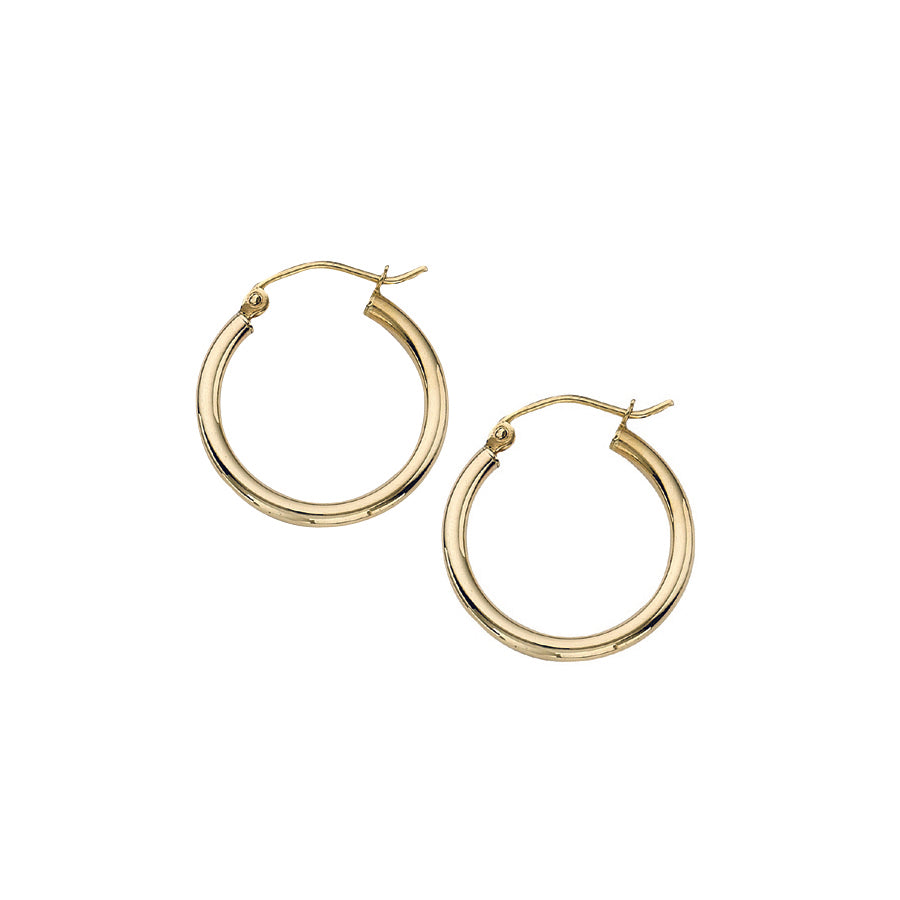 Open side view of 14K Yellow Gold 2x20mm Polished Hoop Earrings