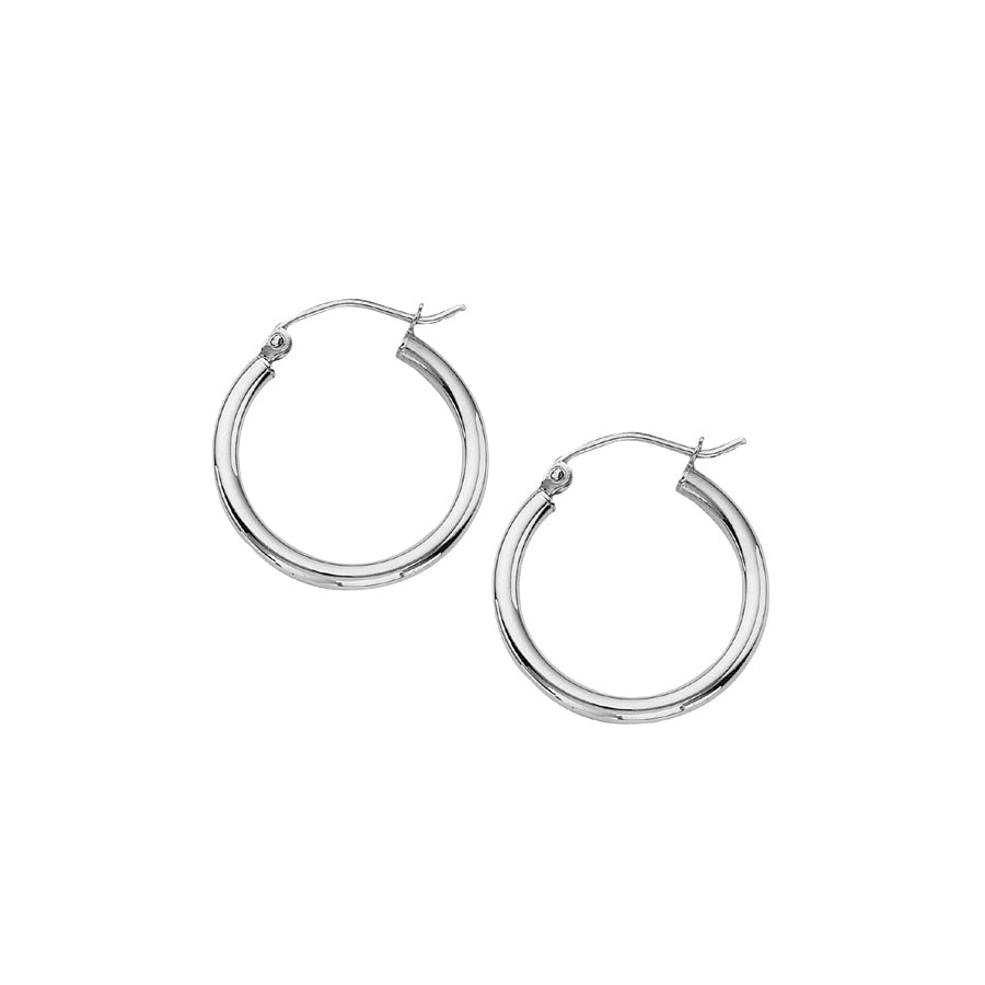 Open side view of 14K White Gold 2x20mm Polished Hoop Earrings