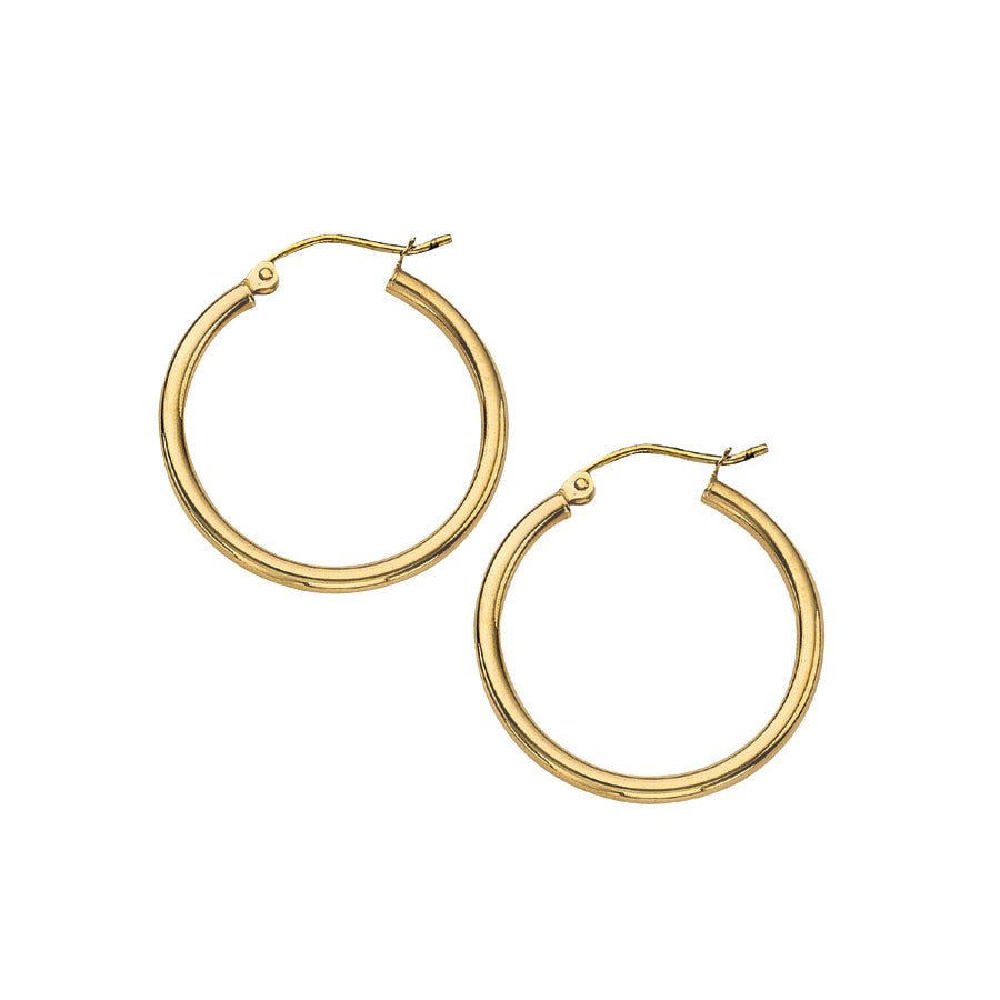 Open Side View of 14K Yellow Gold 2x25mm Polished Hoop Earrings