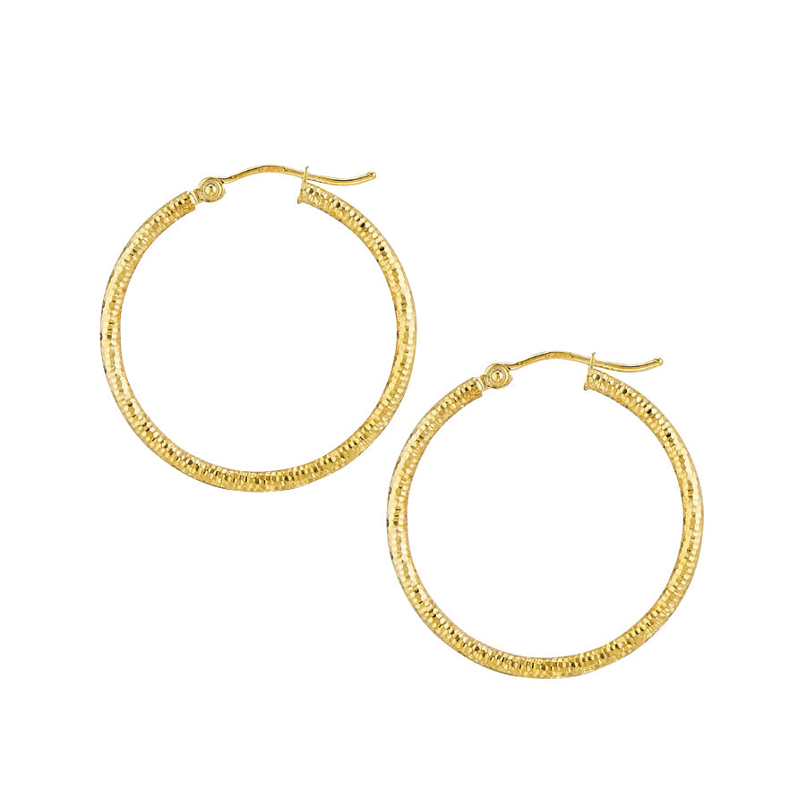 14K Yellow Gold Diamond-Cut Hoops Side View