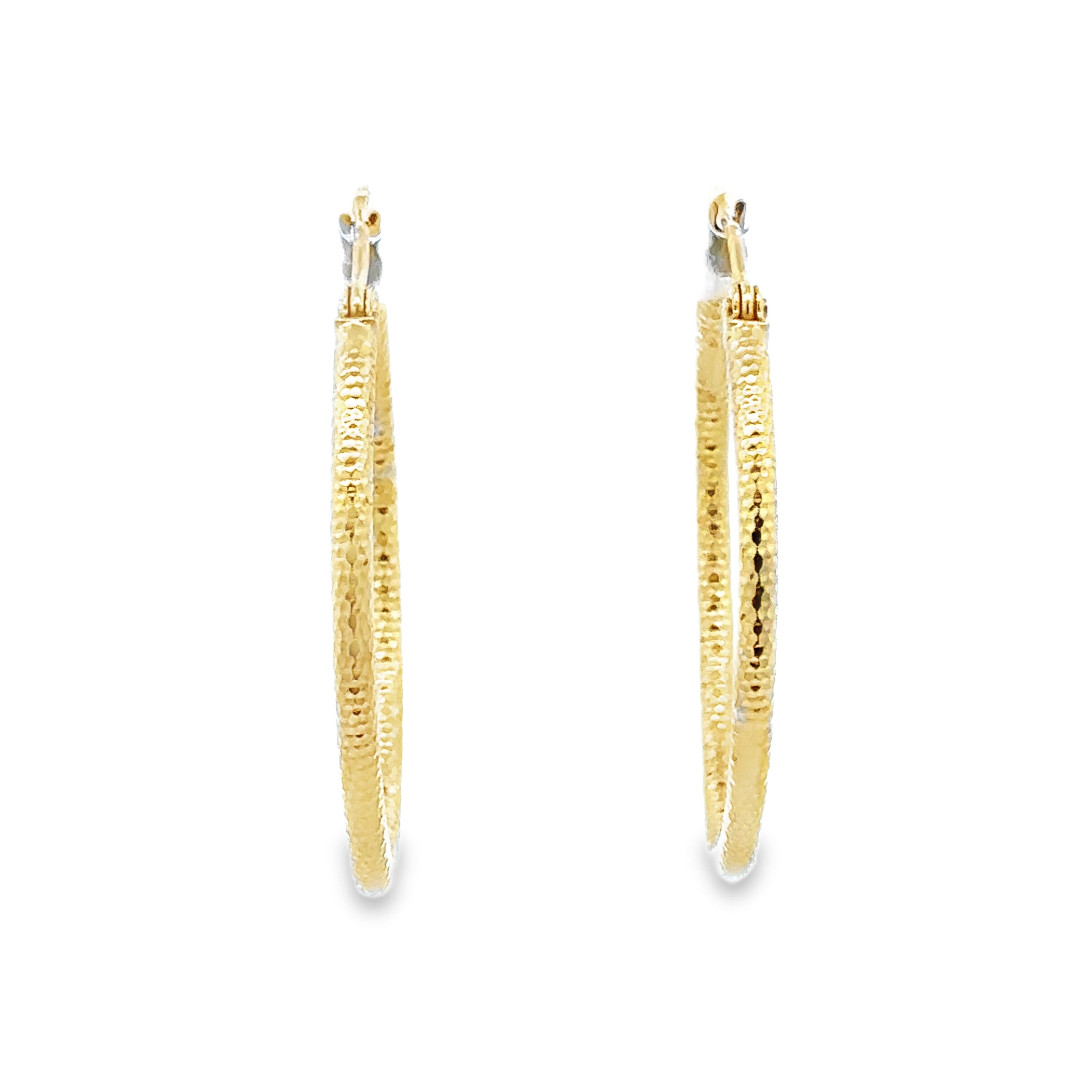 14K Yellow Gold Diamond-Cut Hoops Front View