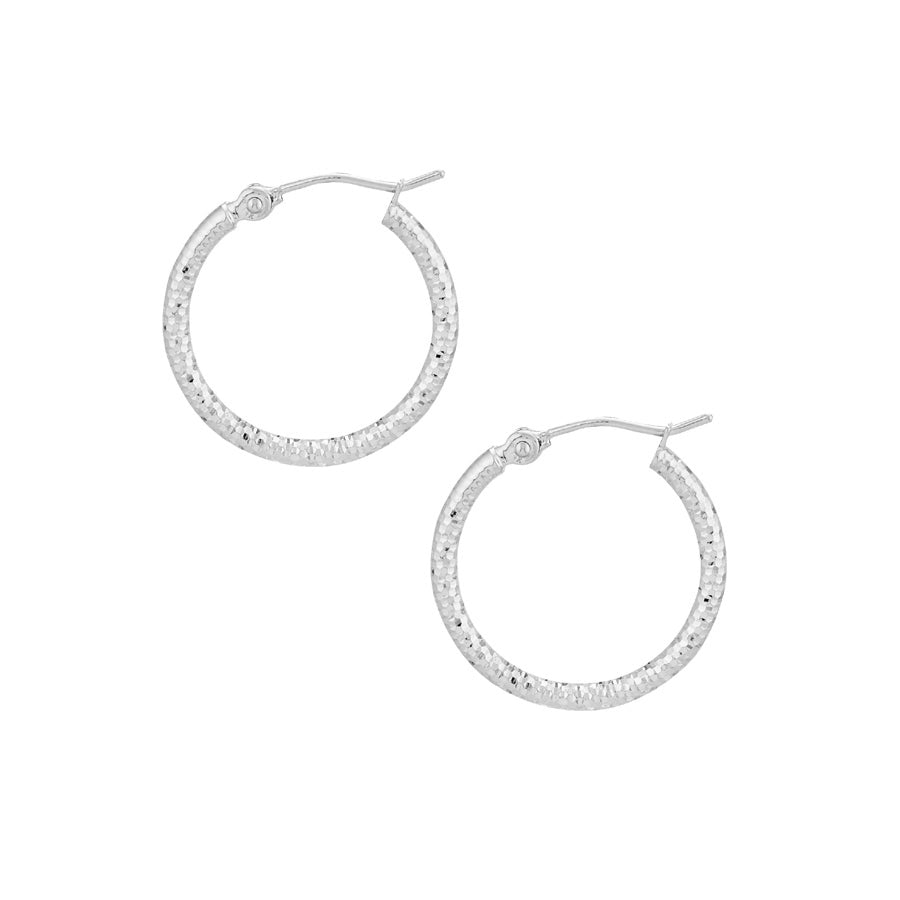 14K White Gold 2x20MM Hoops Side View