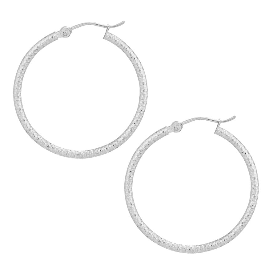 14K White Gold Diamond-Cut Hoops Side View