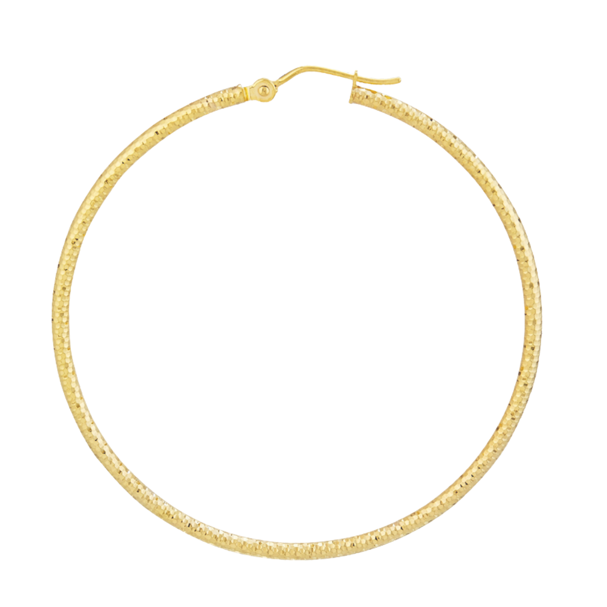 14K Yellow Gold 2X50mm Diamond-Cut Textured Hoop Earrings