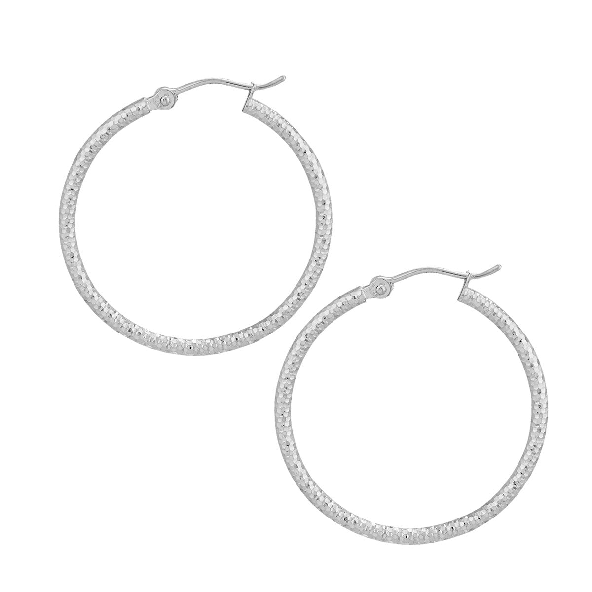 14K White Gold 2x25MM Hoops Side View