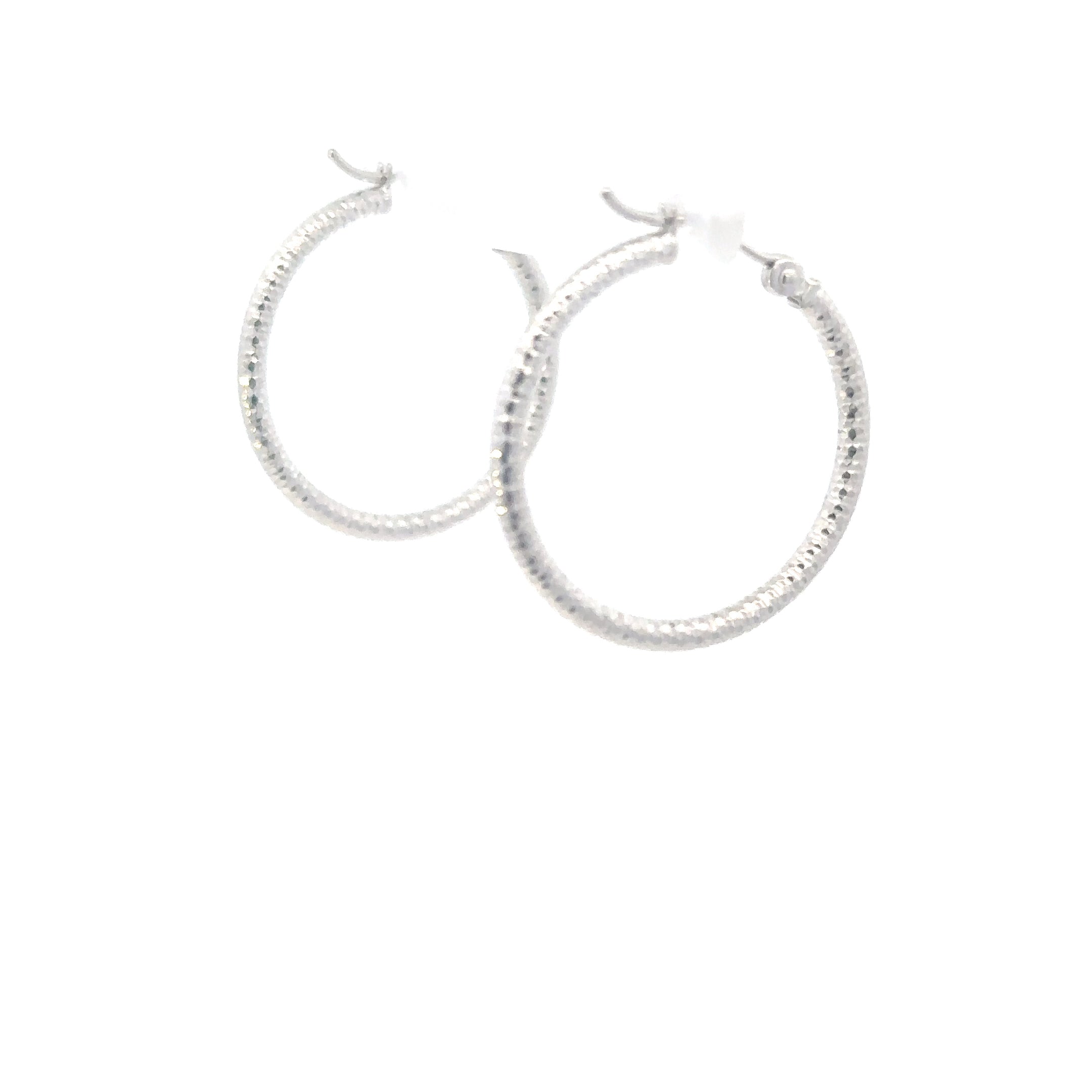 14K White Gold 2x25MM Hoops Angled View