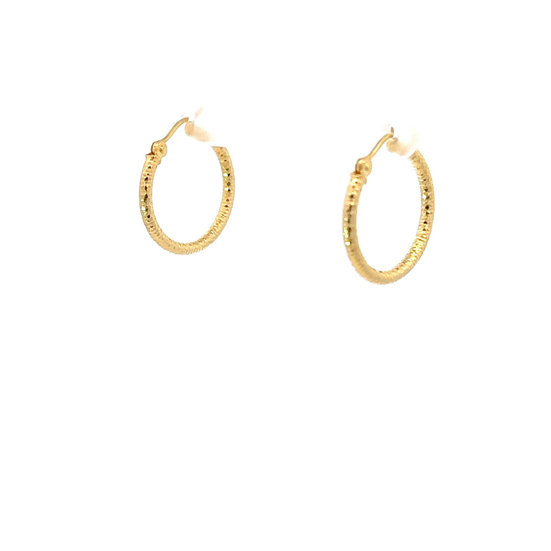 14K Yellow Gold 2x20MM Hoops Angled View