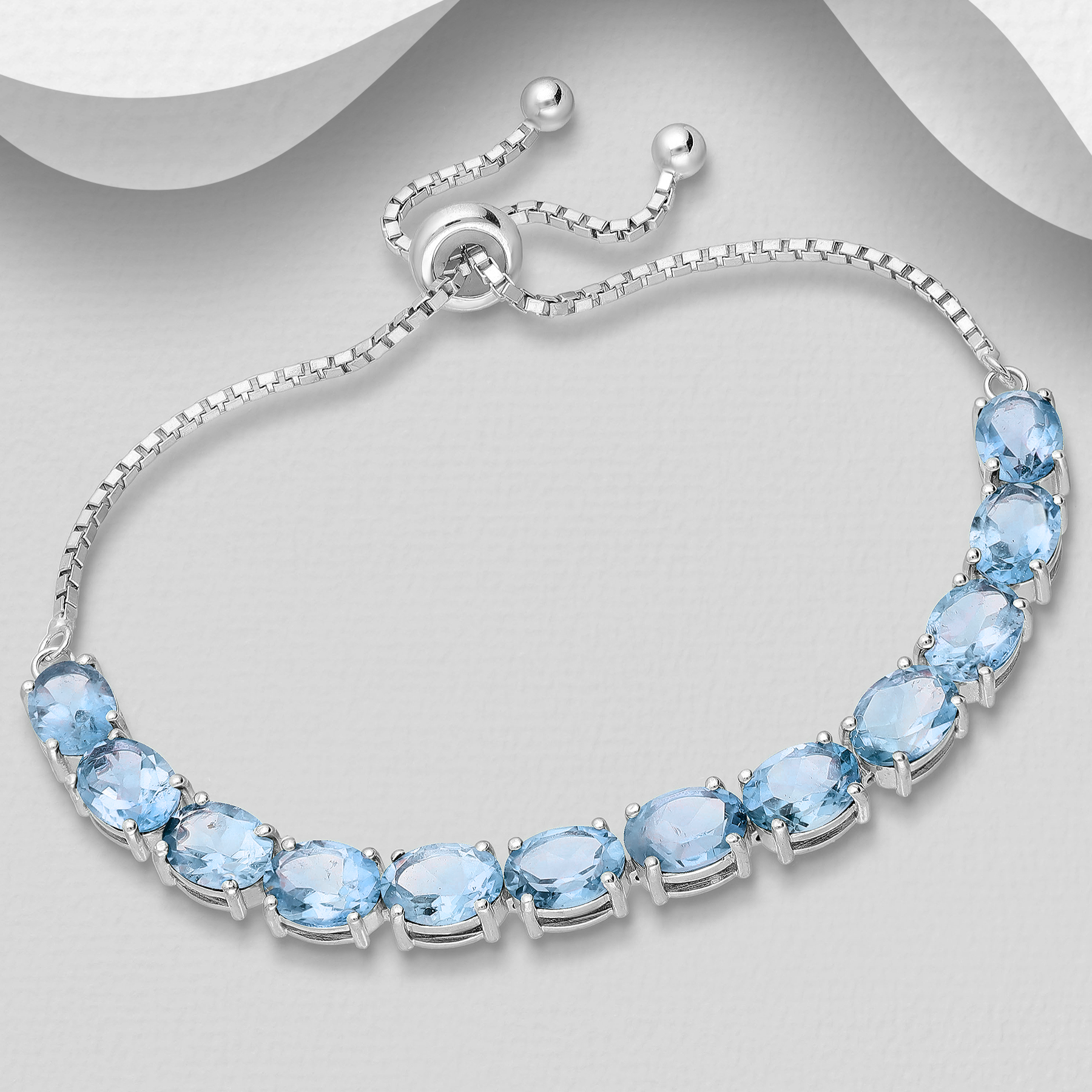 Sterling Silver Sky Blue Topaz Bolo Bracelet