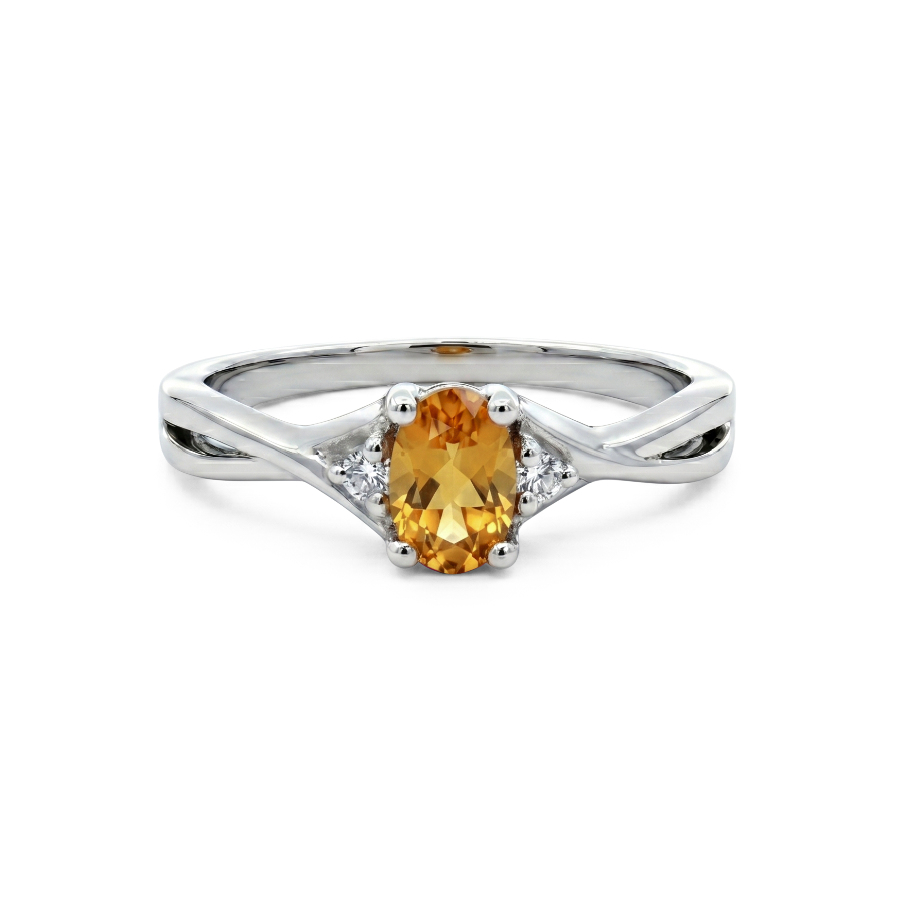 Sterling Silver Oval Citrine & Diamond Accented Ring