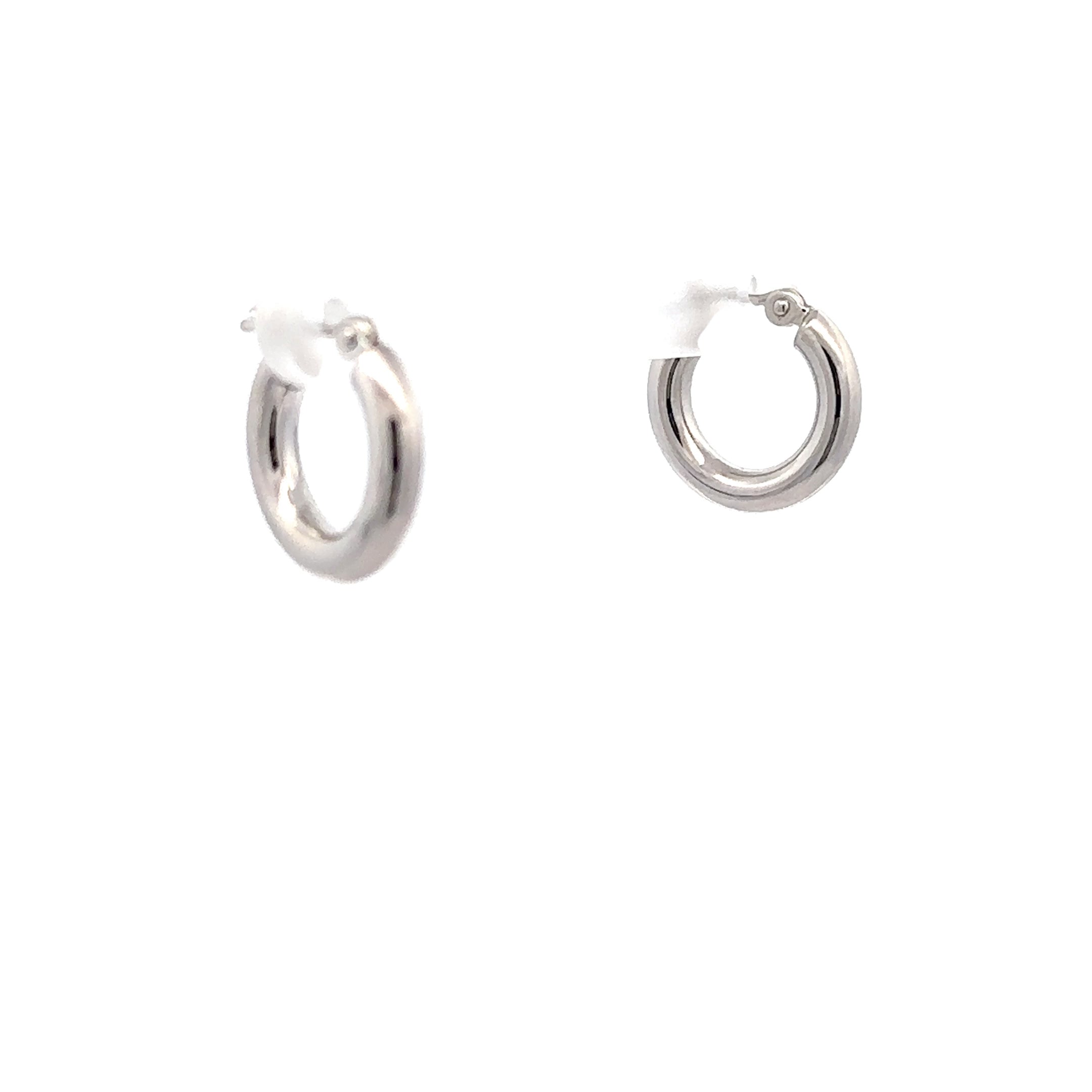 14K White Gold 3X15MM Polished Hoop Earrings