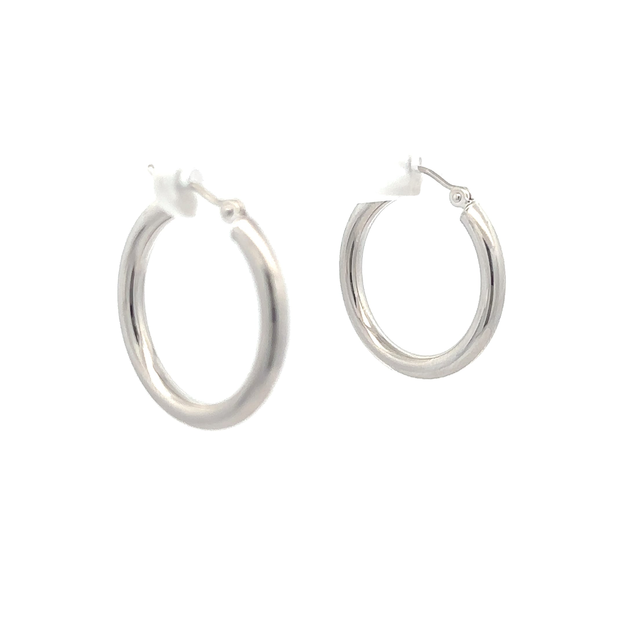 14K White Gold 3X25MM Polished Hoop Earrings