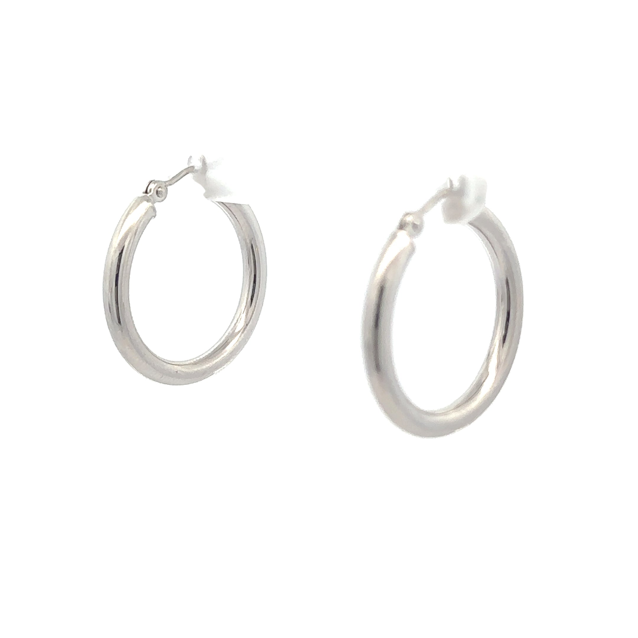 14K White Gold 3X25MM Polished Hoop Earrings