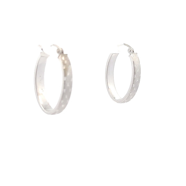 14K White Gold Oval Fancy Hoop Earrings