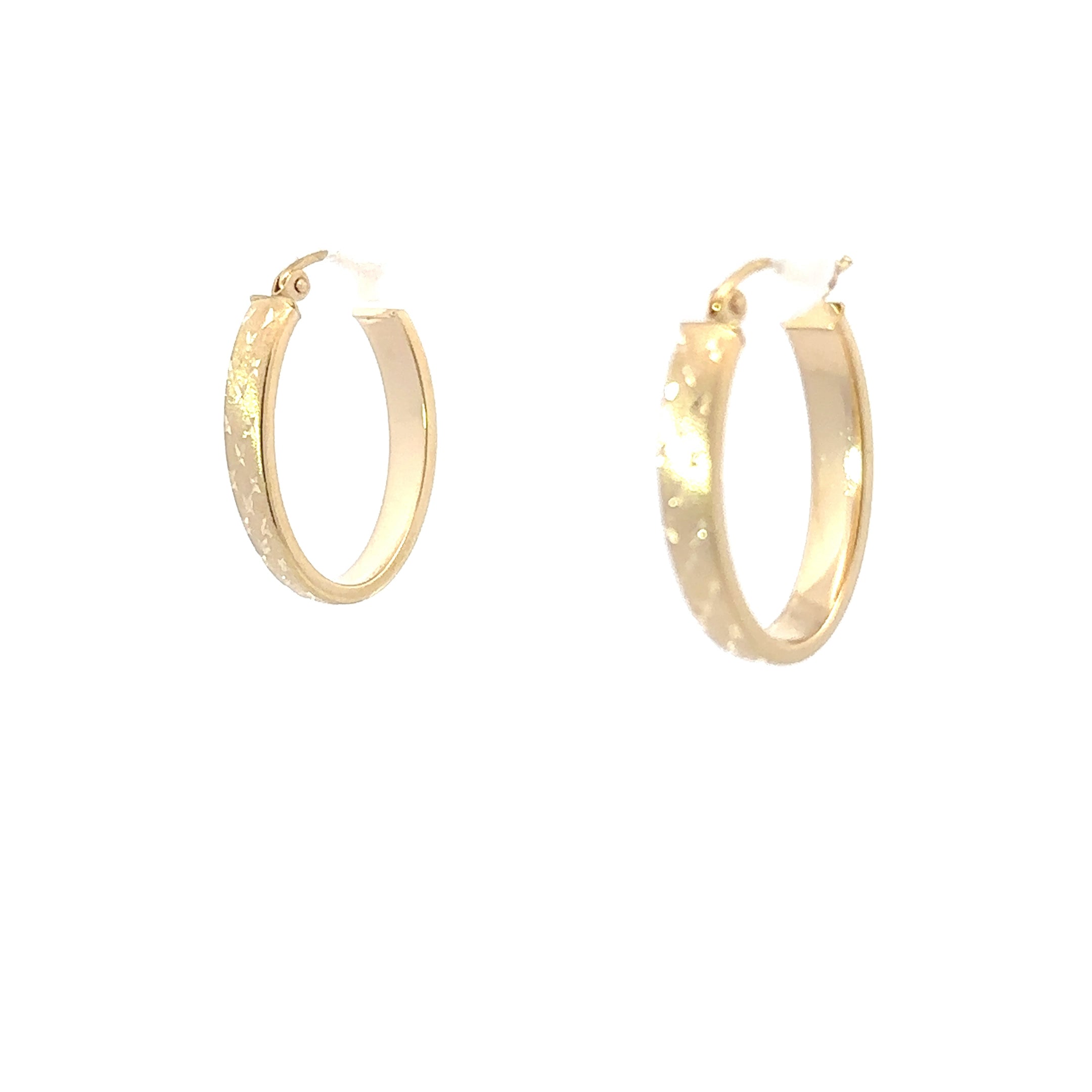 14K Yellow Gold Oval Fancy Hoop Earrings