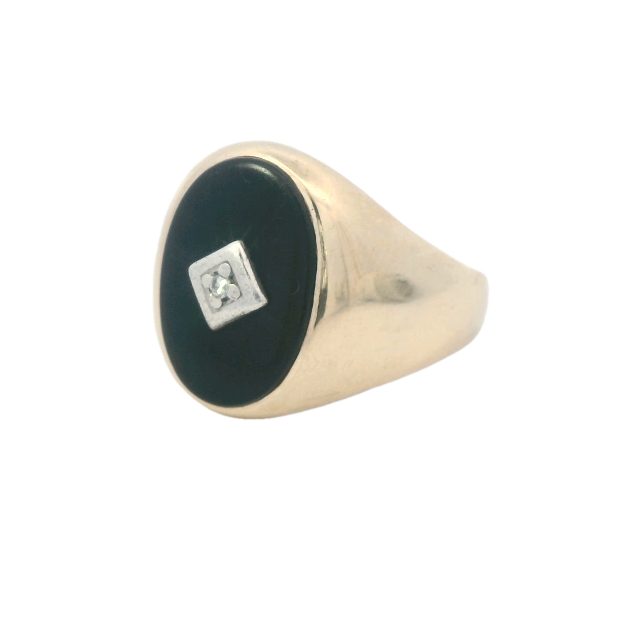 Estate Collection: 10K Yellow Gold Black Onyx & Diamond Large Signet Ring