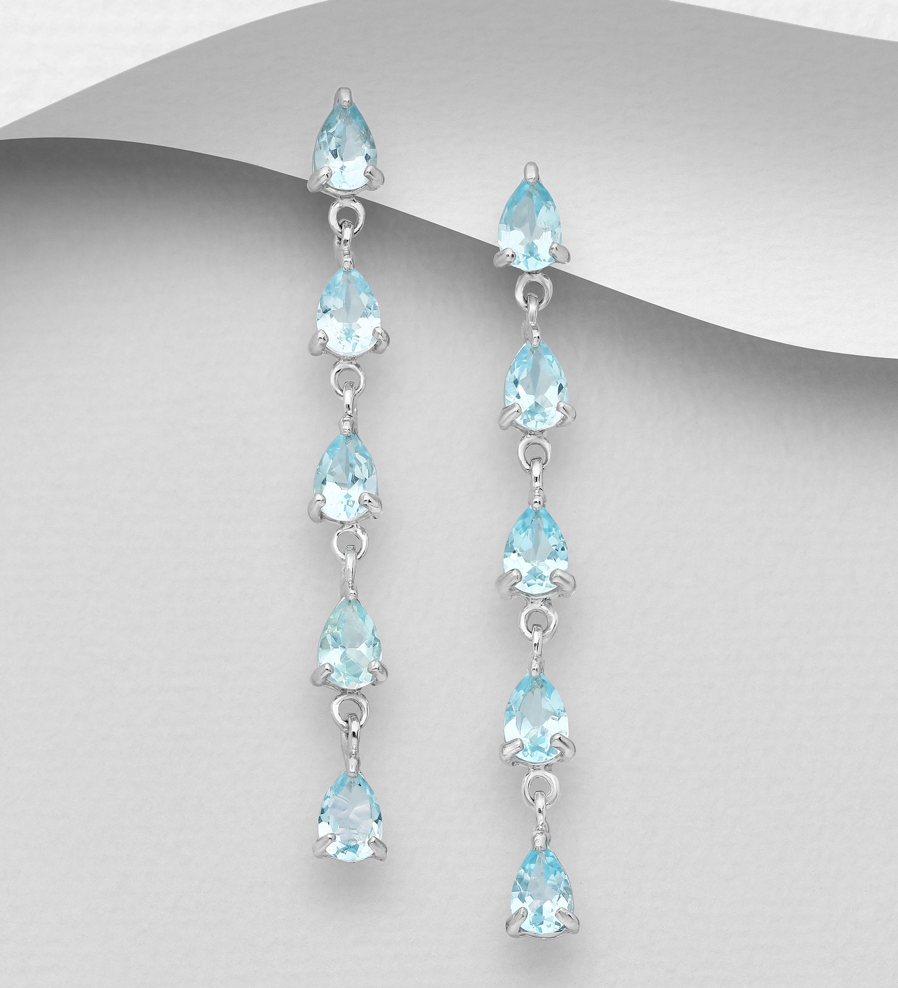 Sterling Silver Dangle Sky Blue Topaz Droplet Push-Back Stud Earrings