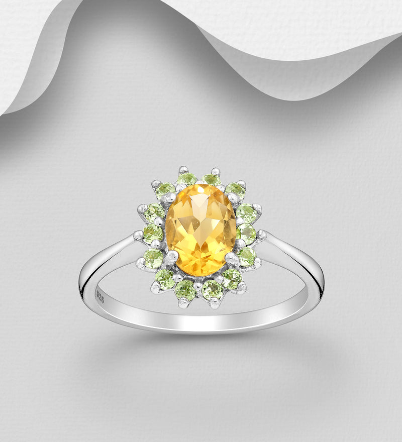 Sterling Silver Citrine and Peridot Ring