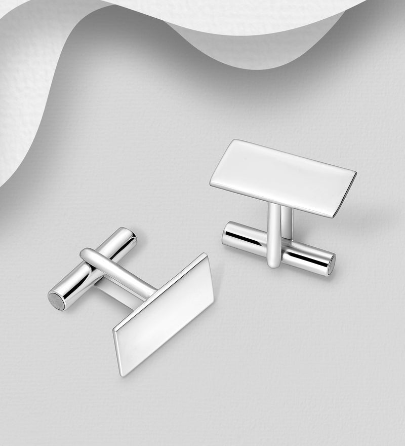 Sterling Silver Engravable Rectangle Cuff Links